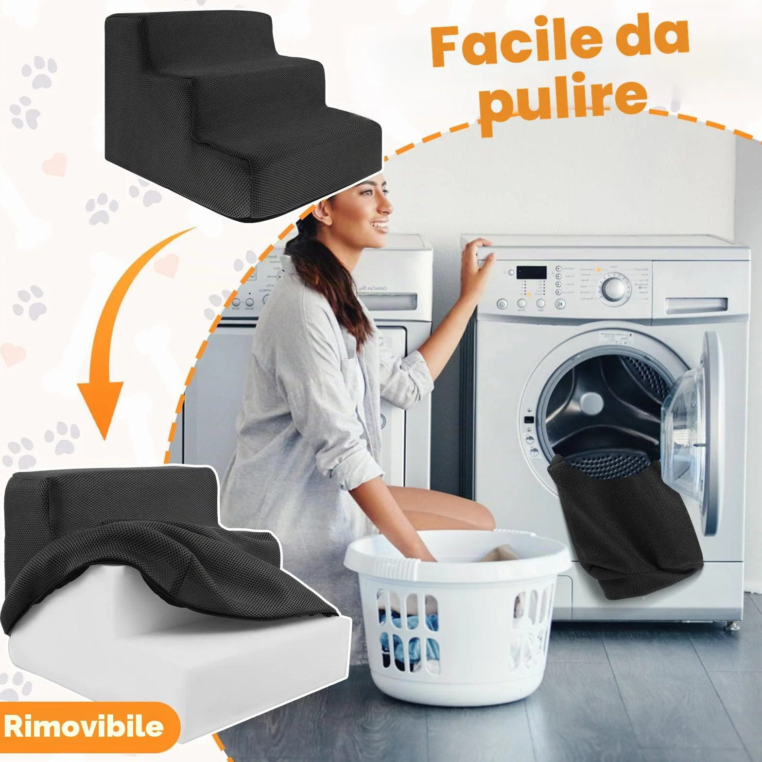 NIHUIFDPY, Gradini per Cani per Letto 34x40x30cm, Scalini per Cani a 3 Gradini in Schiuma ad Alta Densità con Copertura Staccabile e Fondo Antiscivolo, Scale per Animali Domestici Lavabili per Divano