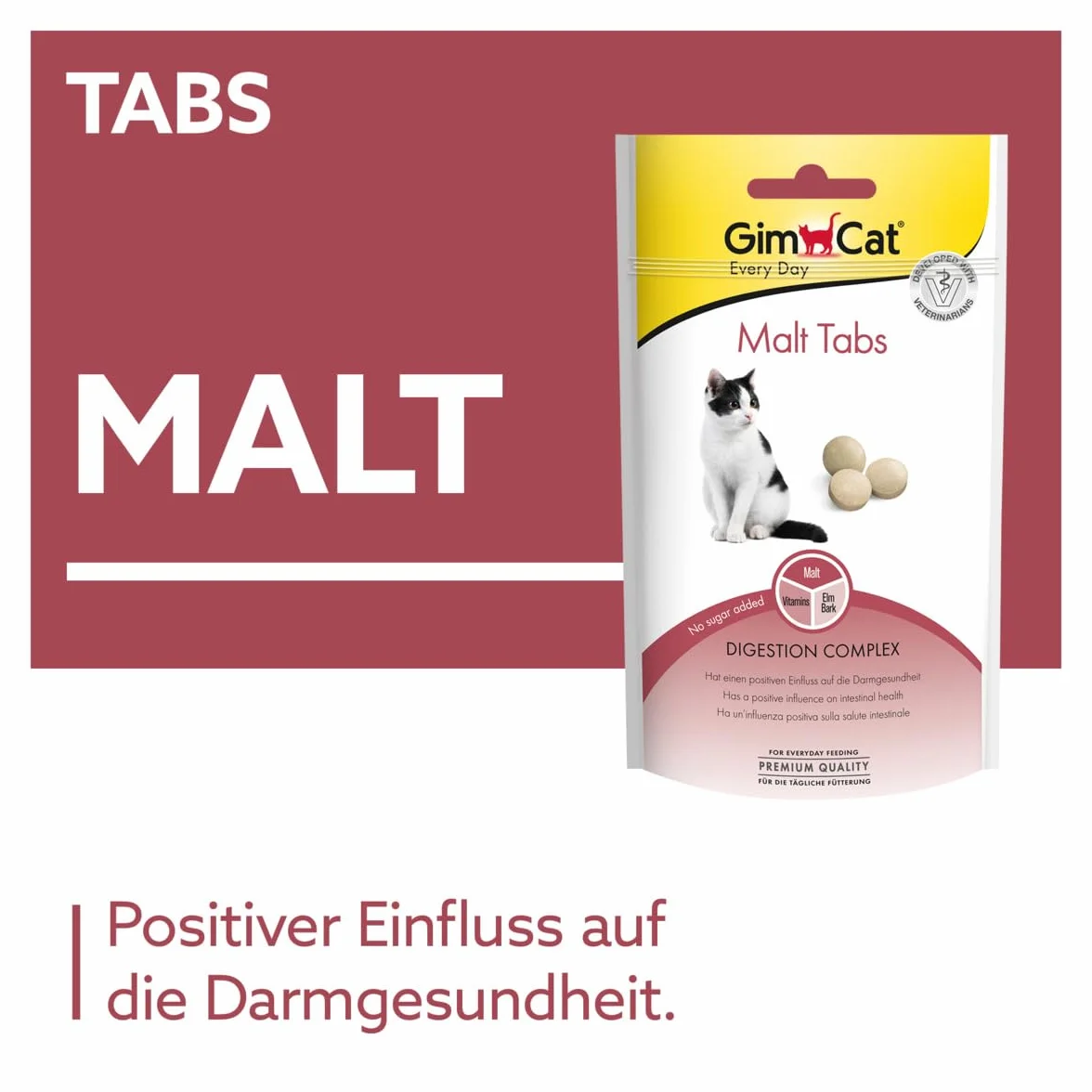 GimCat Malt Compresse, Snack funzionale per gatti con influsso positivo sulla salute dell’intestino, 1 sacchetto, 1 x 40 g