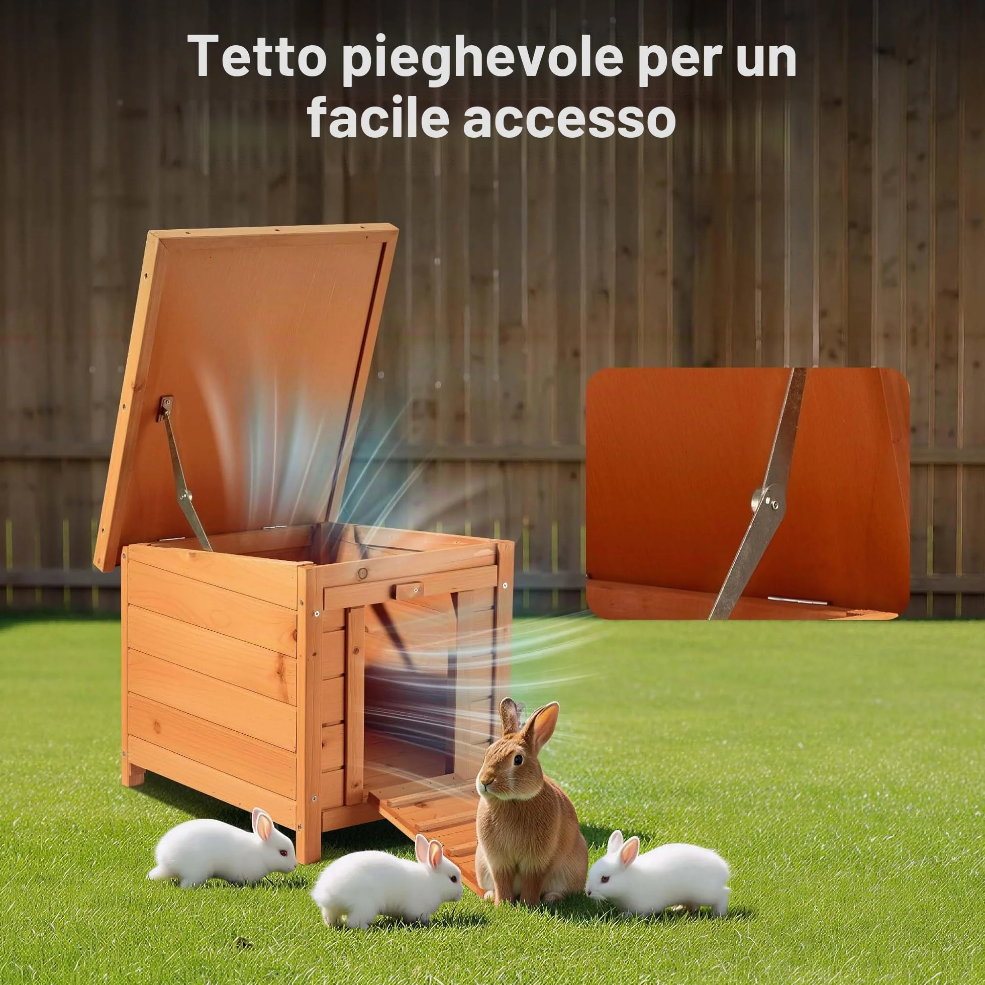 Wiltec Cuccia per gatti 420 x 515 x 430 mm in legno di abete rosso, casetta per conigli con tetto incernierato, guarnizione in bitume, conigliera per animali da giardino/balcone