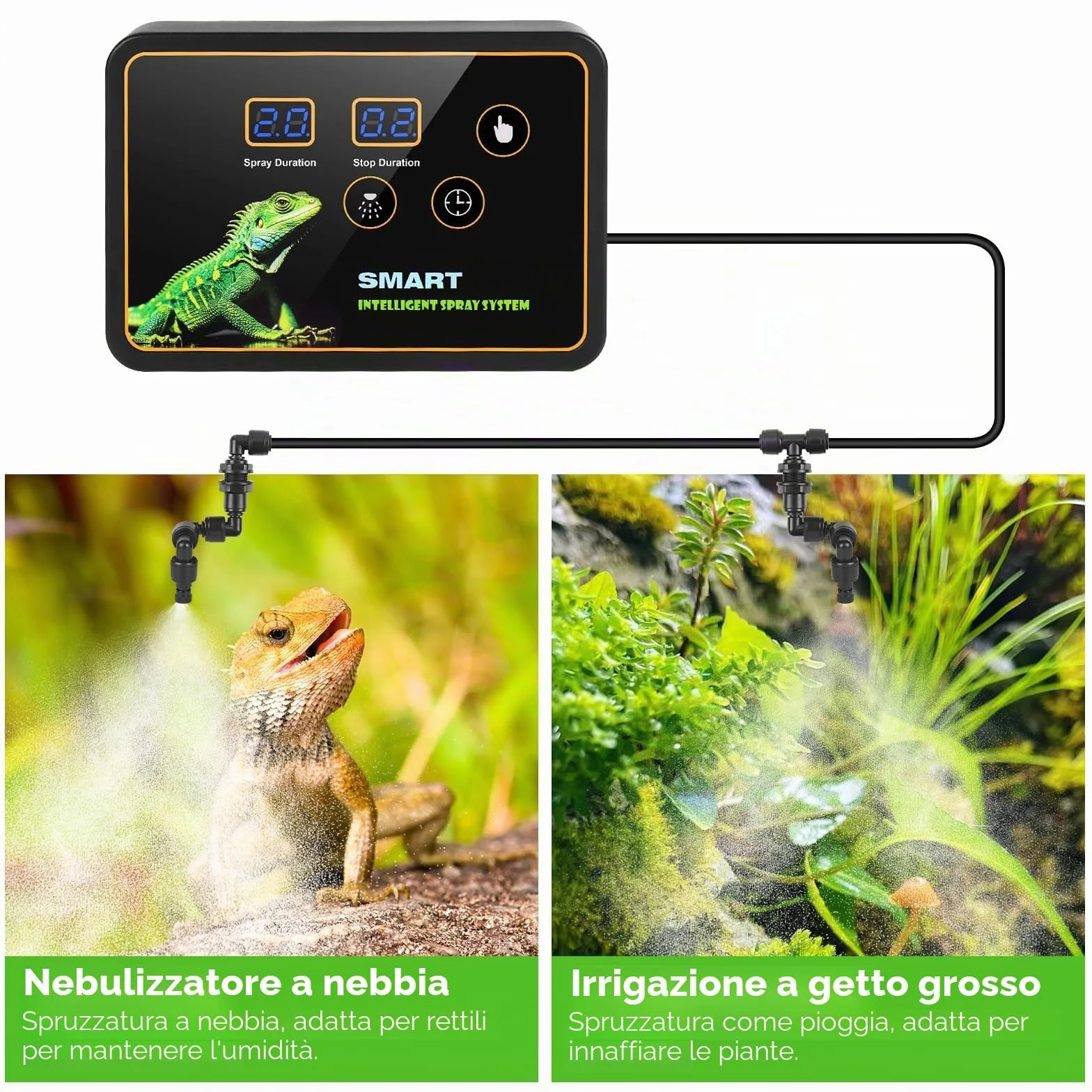 Nebulizzatore Terrario,GuKKK Sistema di Nebulizzazione per Rettili, Umidificatore per Rettili Automatico con Timer e Rotazione Regolabile a 360°,Umidificatore Rotante per Anfibi Retti Piante