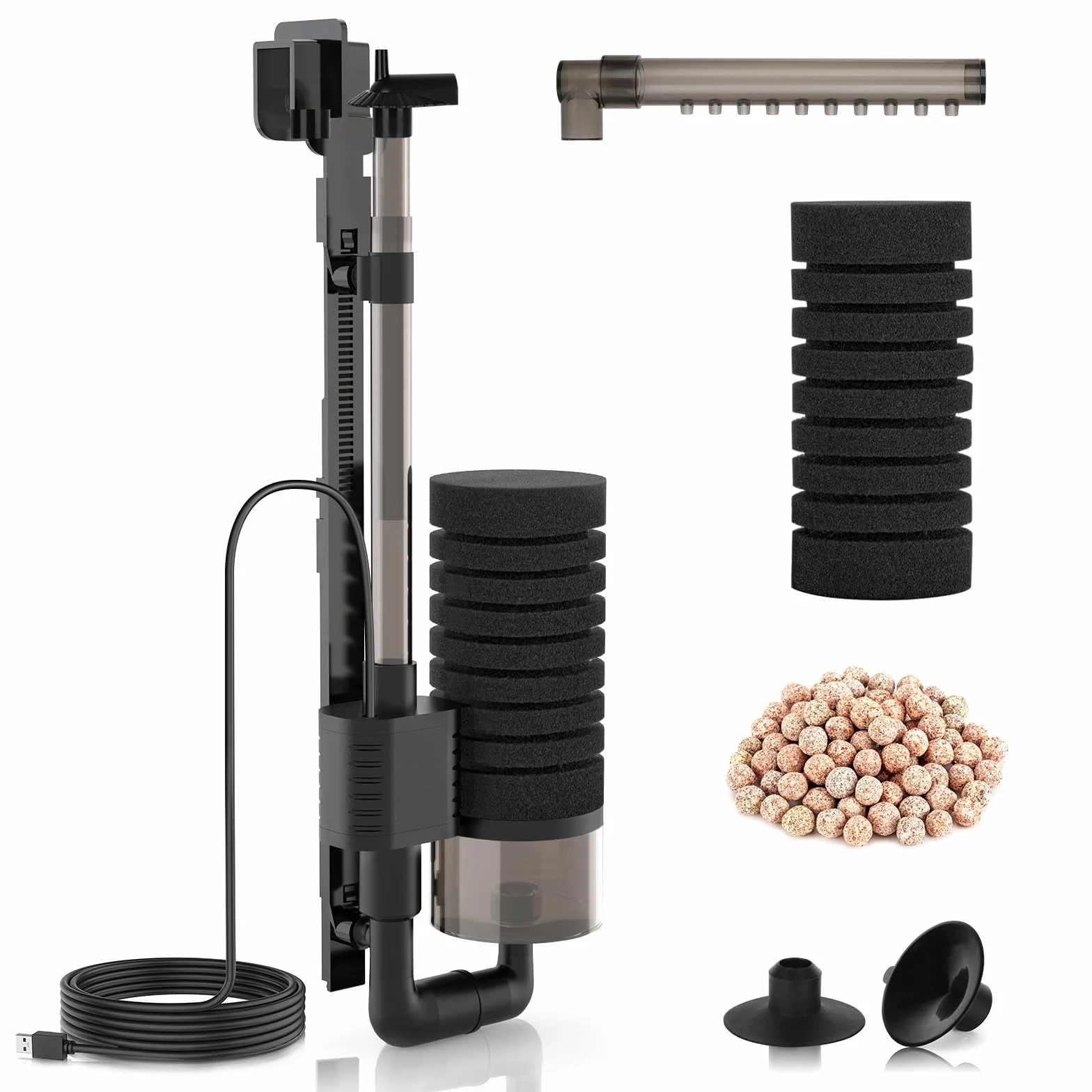 hygger Elettrico Filtro Acquario,Quiet Power Spugna Filtro per Acquario,Fish Tank Filter con Sfere Ceramica for up to 75L Breeding Fry Betta Shrimp Tank (S)