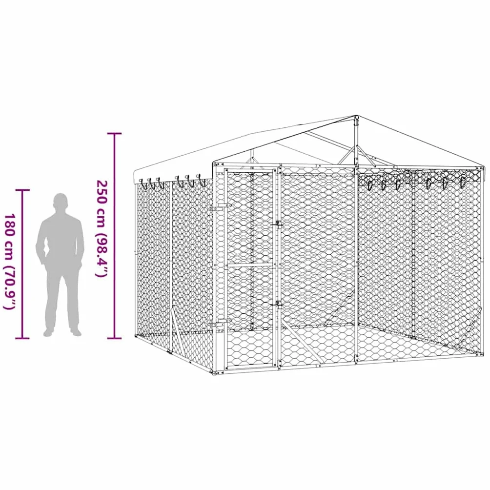 vidaXL Cuccia Cani da Esterno Tetto Argento 3x3x2,5 m Acciaio Zincato