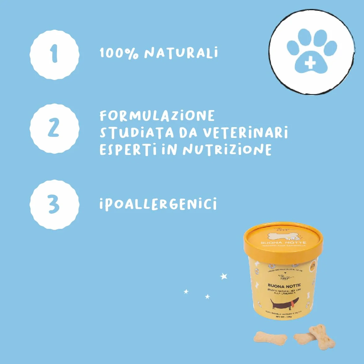 Biscotti per Cani Buonanotte SET X3 | Biscottini 100% Naturali con Camomilla e Valeriana | Snack per Cani ideali per metterli a Dormire, per tutte le taglie ed età | 300 gr. Biscotti Cane Hygge Dog®