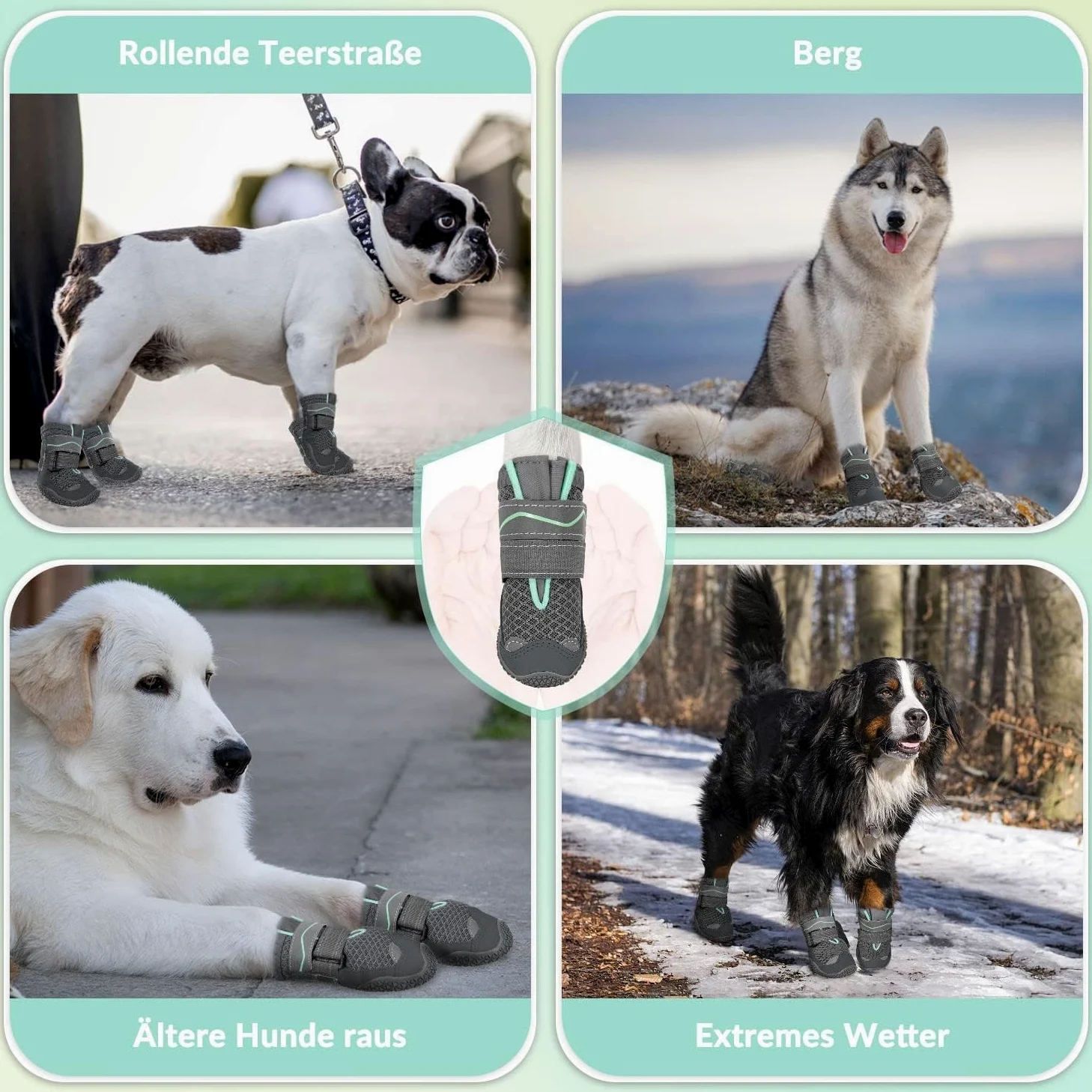 Calzini antiscivolo per cani, scarpe da cane, 4 pezzi, 5,5 cm | Stivali Cane,Poliestere Pelle Gomma,con Strisce Riflettenti Traspirante,Per Passeggiata,Cani Piccoli,Cani Medii