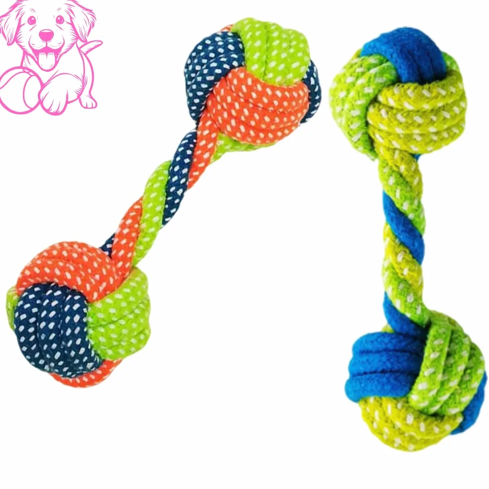 Generico Pacco 2 PZ Gioco Corda Cane taglia PICCOLA o MEDIA,Palla Forma Sferica, Resistente Intrecciata Anti Stress, Attività Motoria Esercizi Tirare, Cura Igiene Denti Gengive (13 Cm, DOPPIA CORDA)