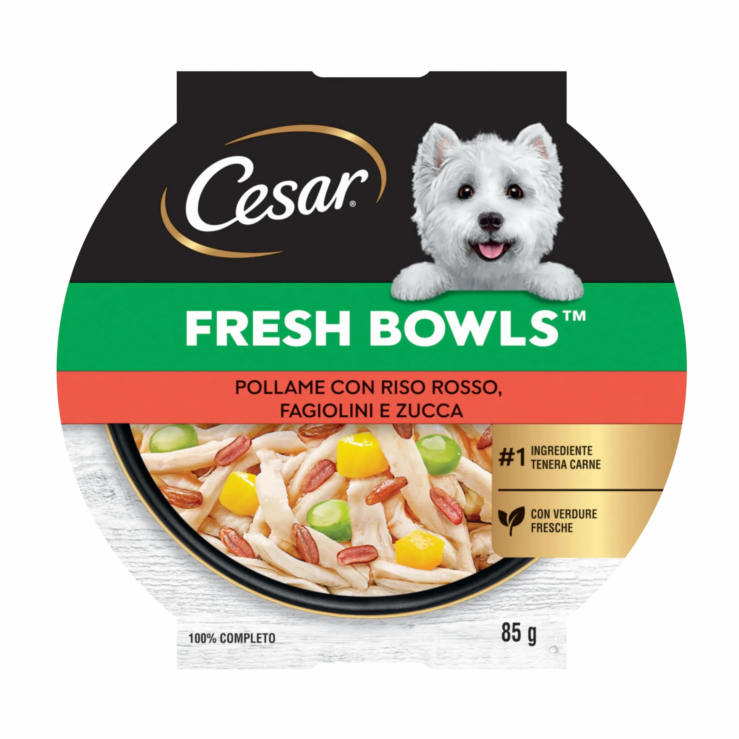 CESAR Fresh Bowl Cani Adulti Pollame con Riso, Fagiolini, Zucca Salsa 85g, 10 Confezioni