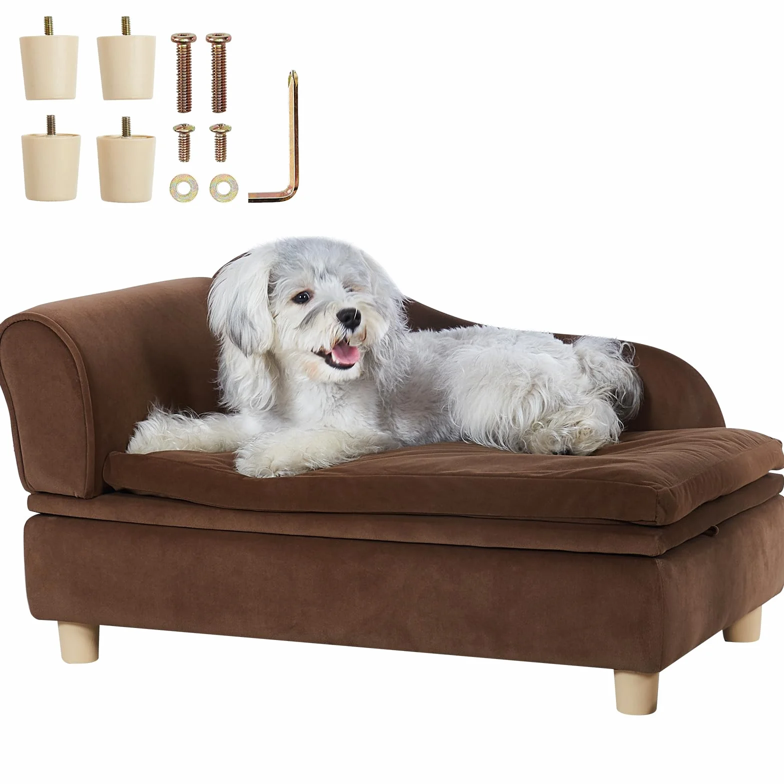 VEVOR Divano per Animali Domestici 760 x 450 x 415 mm Divano per Cani Gatti Taglia Media, Divano Letto per Cani Morbido Vellutato, Divano per Animali Domestici capacità di Carico 37 kg Marrone Scuro