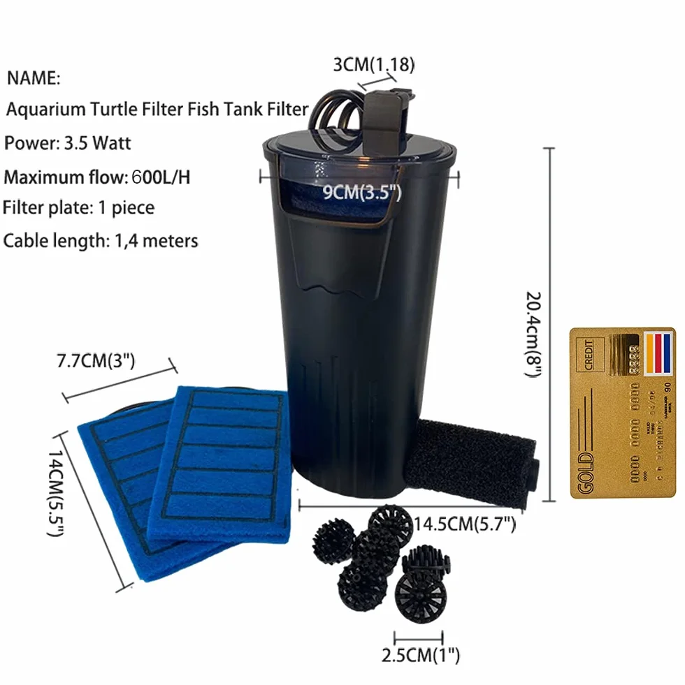 Filtro per tartarughe per acquario, filtro a basso livello, a cascata, filtro sommergibile per acquari (600 l/h) (nero)
