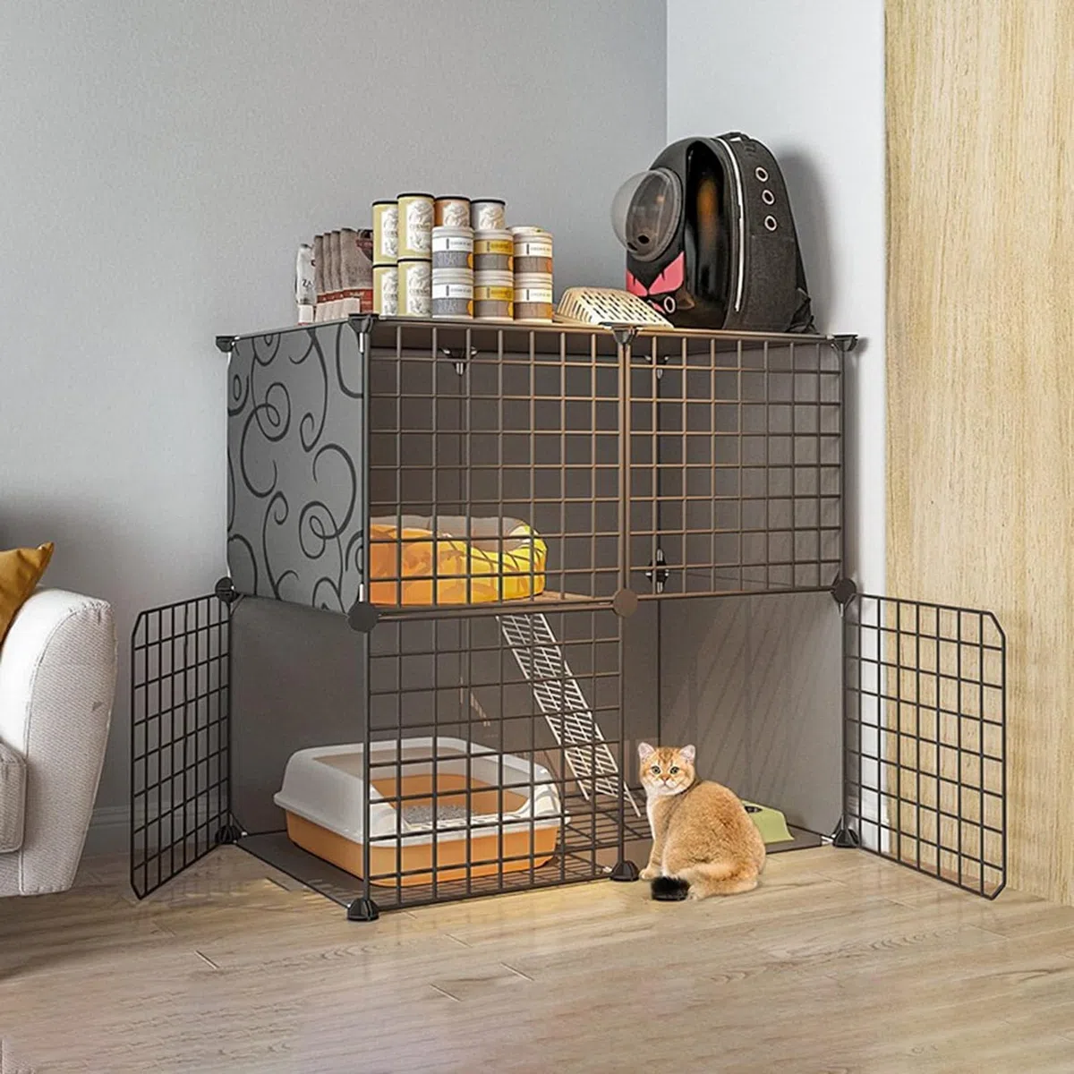 Generico Gabbia per Gatti da Interno di Grandi Dimensioni, Pieghevole, Adatta a Piccoli Animali, in Metallo, Ideale per balconi e balconi (75 * 49 * 73 cm)