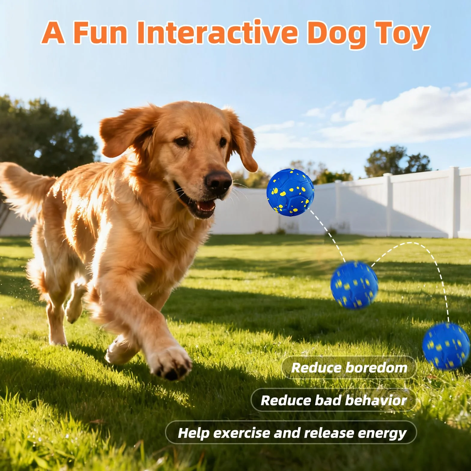 Pallina Interattiva per Cani, Giochi per Cani Che Si Muove da Sola, Palla Gioco Cane Interattivi Intelligenti, Dog Ball con 3 Modalità, Palla Rimbalzante per Cane di Taglia Grande e Media (Blu)