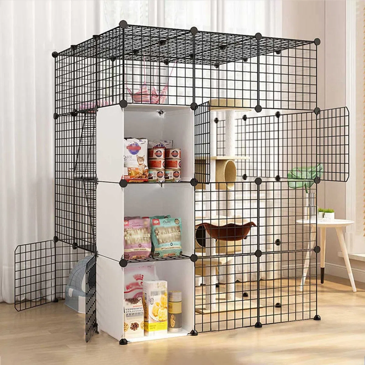Gabbia per Gatti di Grandi Dimensioni - Recinto Staccabile in Filo Metallico per Uso Interno, Ideale per 1-4 Gatti, Ampio Spazio per l'esercizio