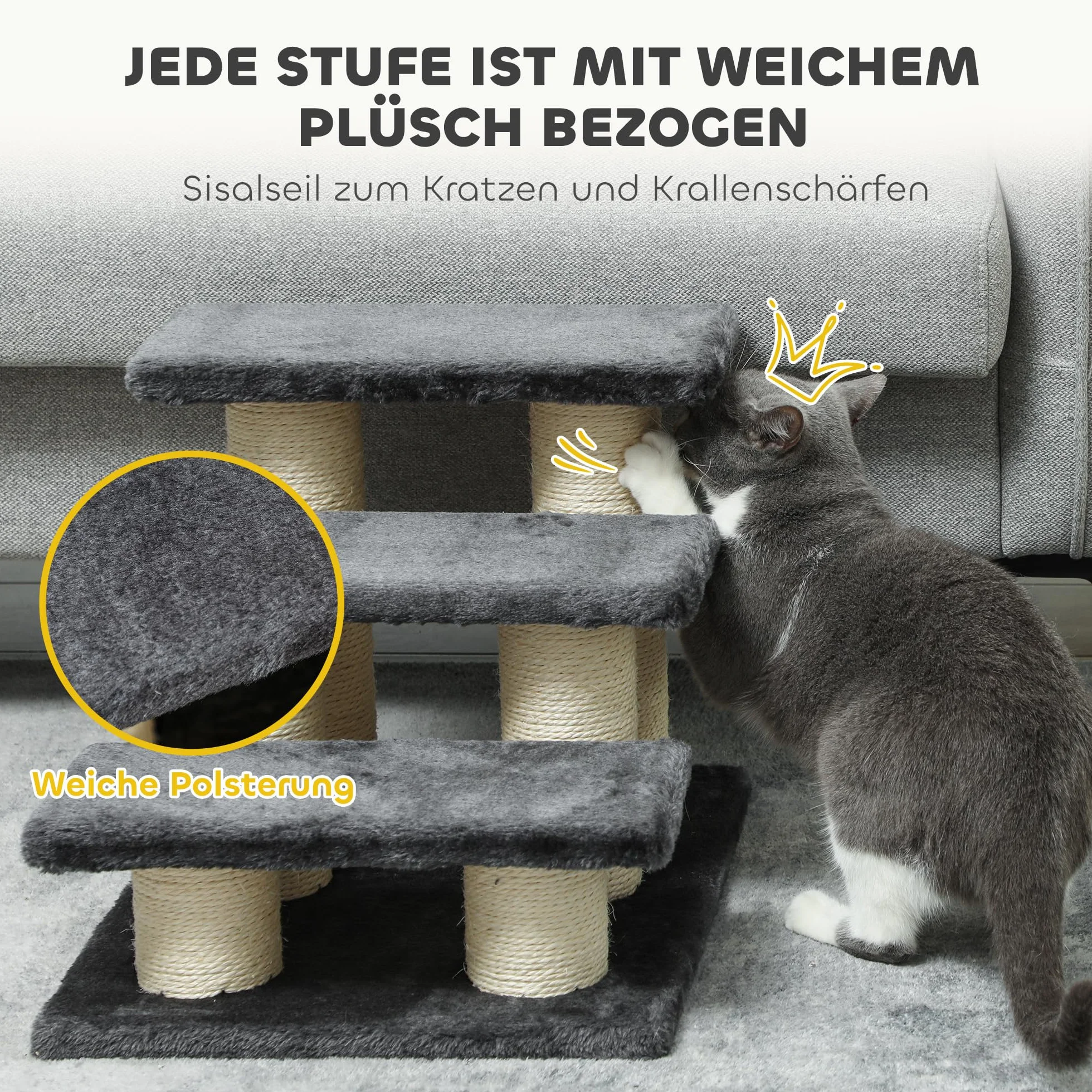 PawHut® Scale per gatto e cane, 3 Livelli, Grigio, Modello 4