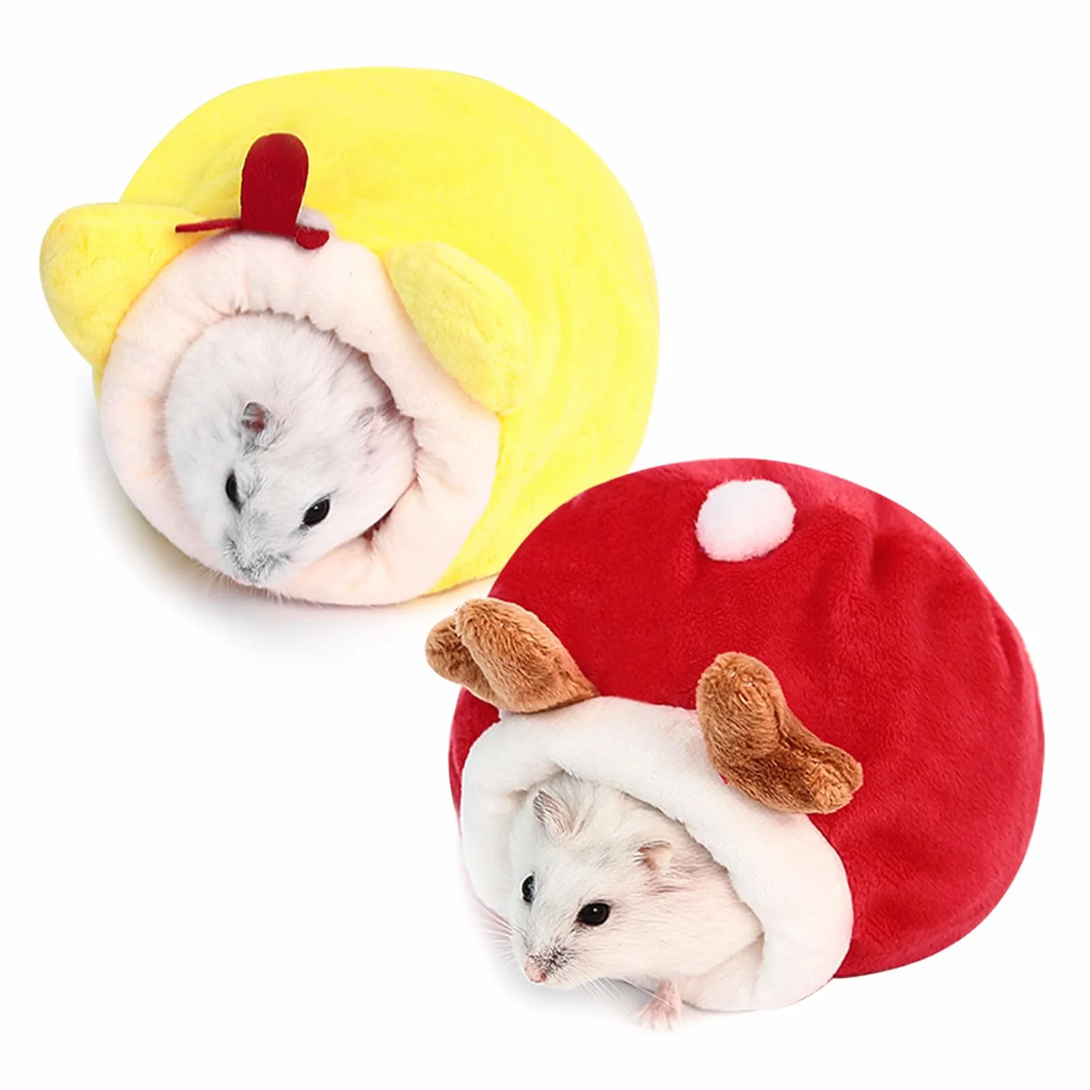 SKHAOVS 2 Pezzi Cuccia Per Criceto,Gabbia per Nidi Invernali per Piccoli Animali,Piccoli Animali Letto,Warm Nido di Cotone,Cuccia Lettino Nido per Criceti per Riccio Criceti Scoiattoli(Rosso Giallo)