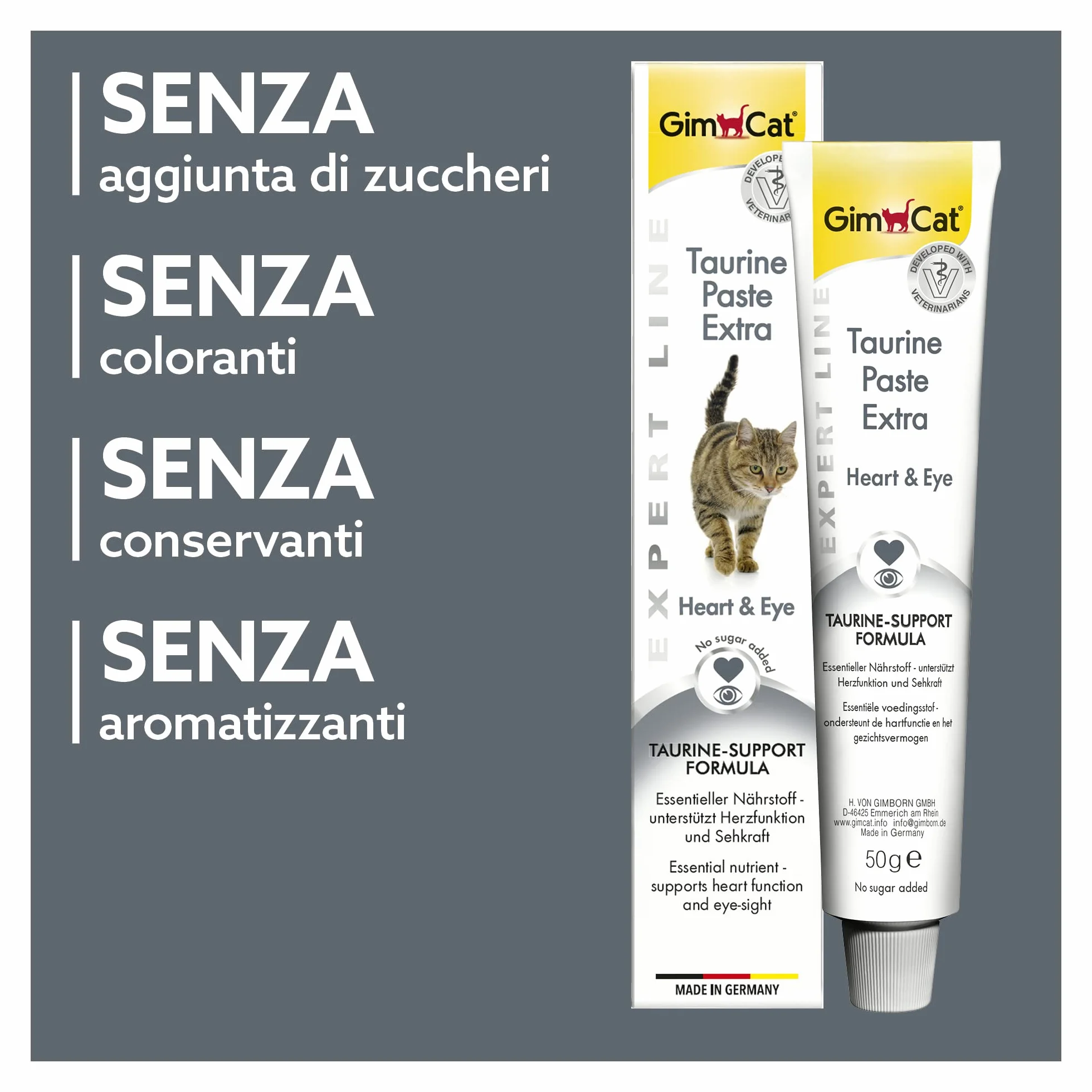 GimCat EXPERT LINE Taurine Pasta Extra, Snack per gatti funzionale che rinforza la funzionalità cardiaca e la vista, 1 tubetto, 1 x 50 g