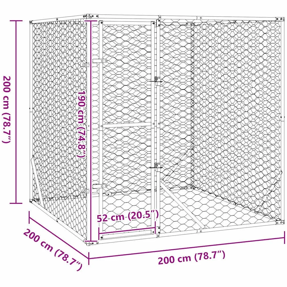 vidaXL Cuccia per Cani da Esterno Argento 2x2x2 m Acciaio Zincato