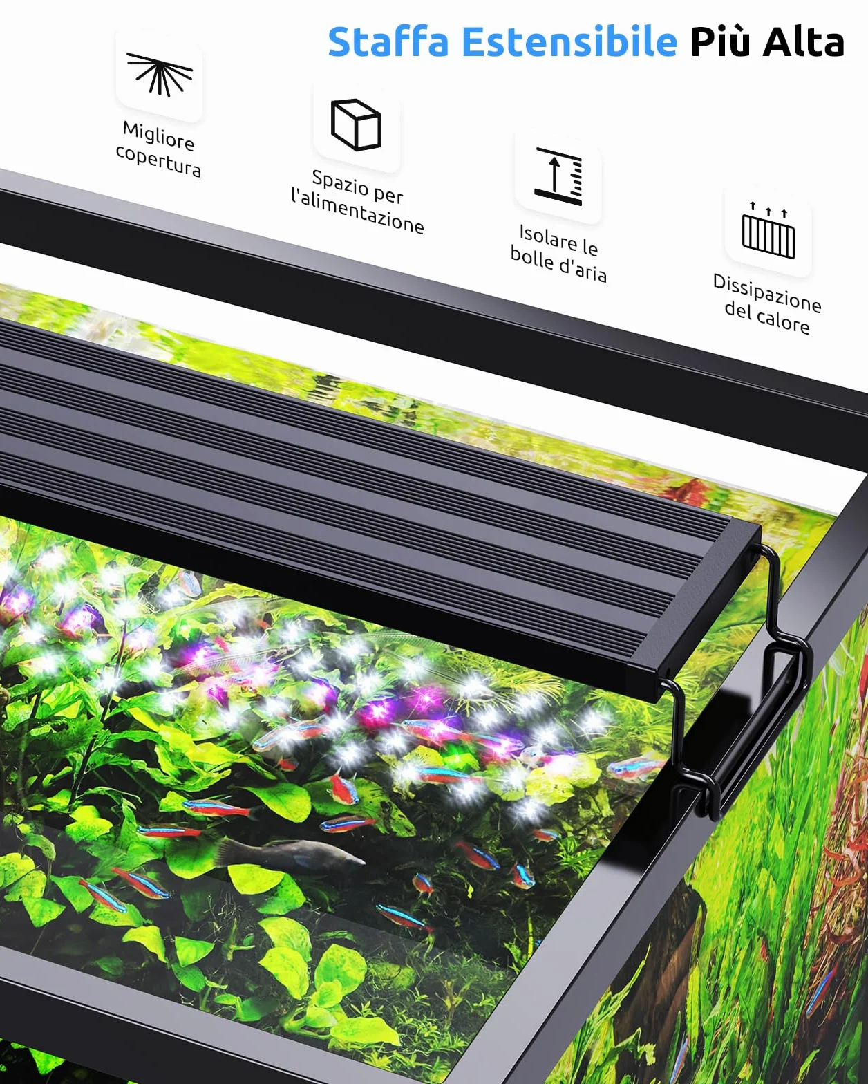 SEAOURA Luce LED Acquario per Vasca 30-45cm, Spettro Completo per Piante Acquatiche, Timer 6H/8H/12H, 3 Canali WRB Personalizzabili, 10 Livelli & 11 Colori, Supporto Regolabile