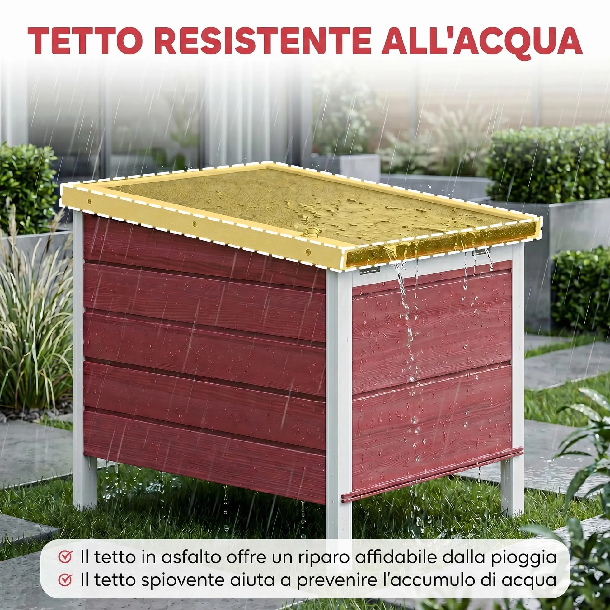 PawHut Gabbia per Conigli in Legno con Tetto Apribile in Asfalto, Conigliera con Rampa di Accesso Antiscivolo, 51x42x43 cm, Rosso
