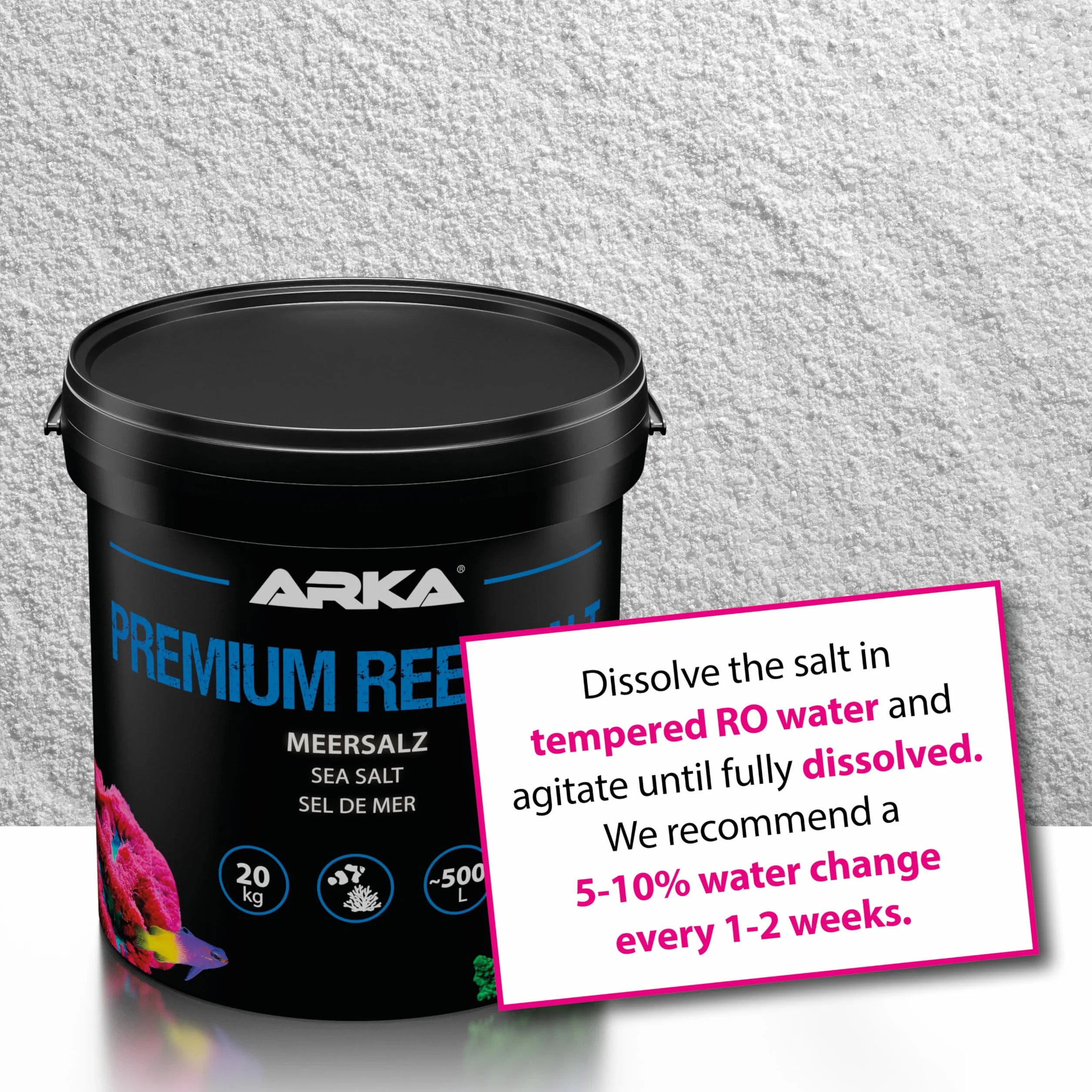 Sale marino 10  kg – ARKA Premium Reef Salt – sale sintetico per acquario marino – stimola la crescita dei coralli e i colori – si scioglie rapidamente, senza fosfati – parametri stabili