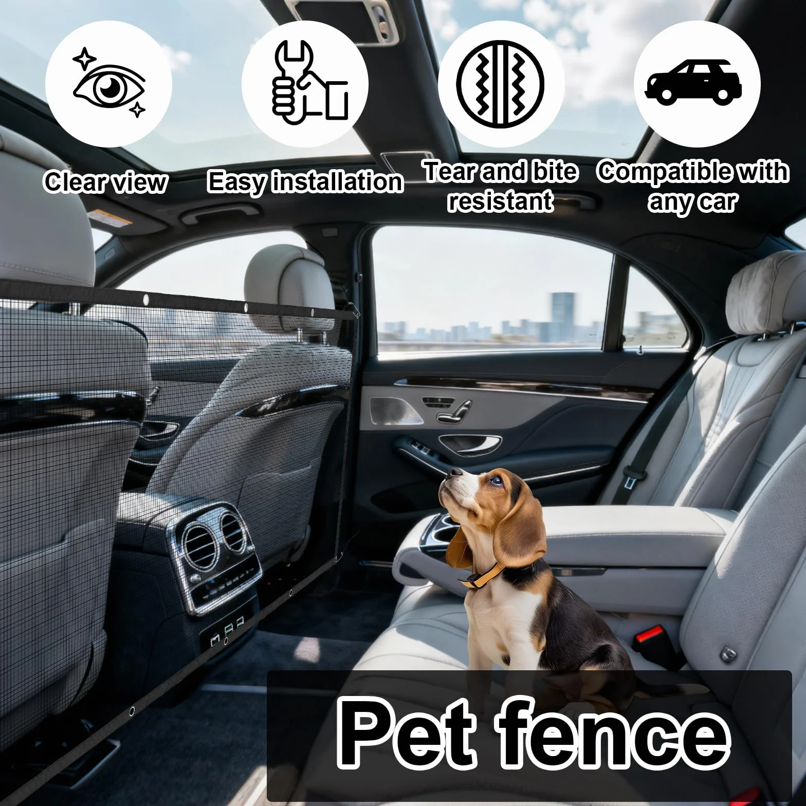 divisorio auto per canii 115 × 62 cm,rete per cani auto per cani, Robusto sedile posteriore per auto per cani con 4 ganci e 2 corde regolabili - rete divisoria auto per cani per SUV, station wagon