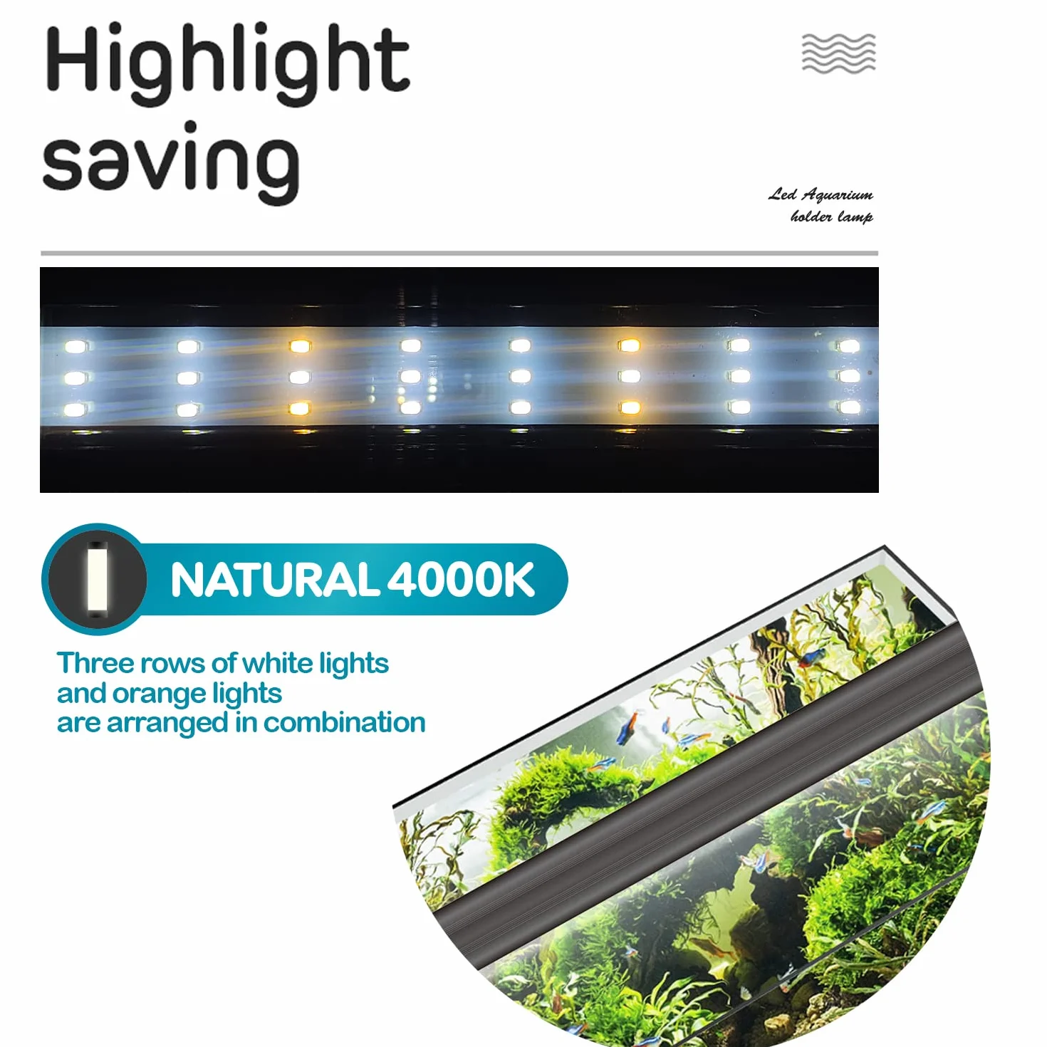 BPS Aquarium LED Light 15W Lampada per acquario 4000K impermeabile con staffa estensibile