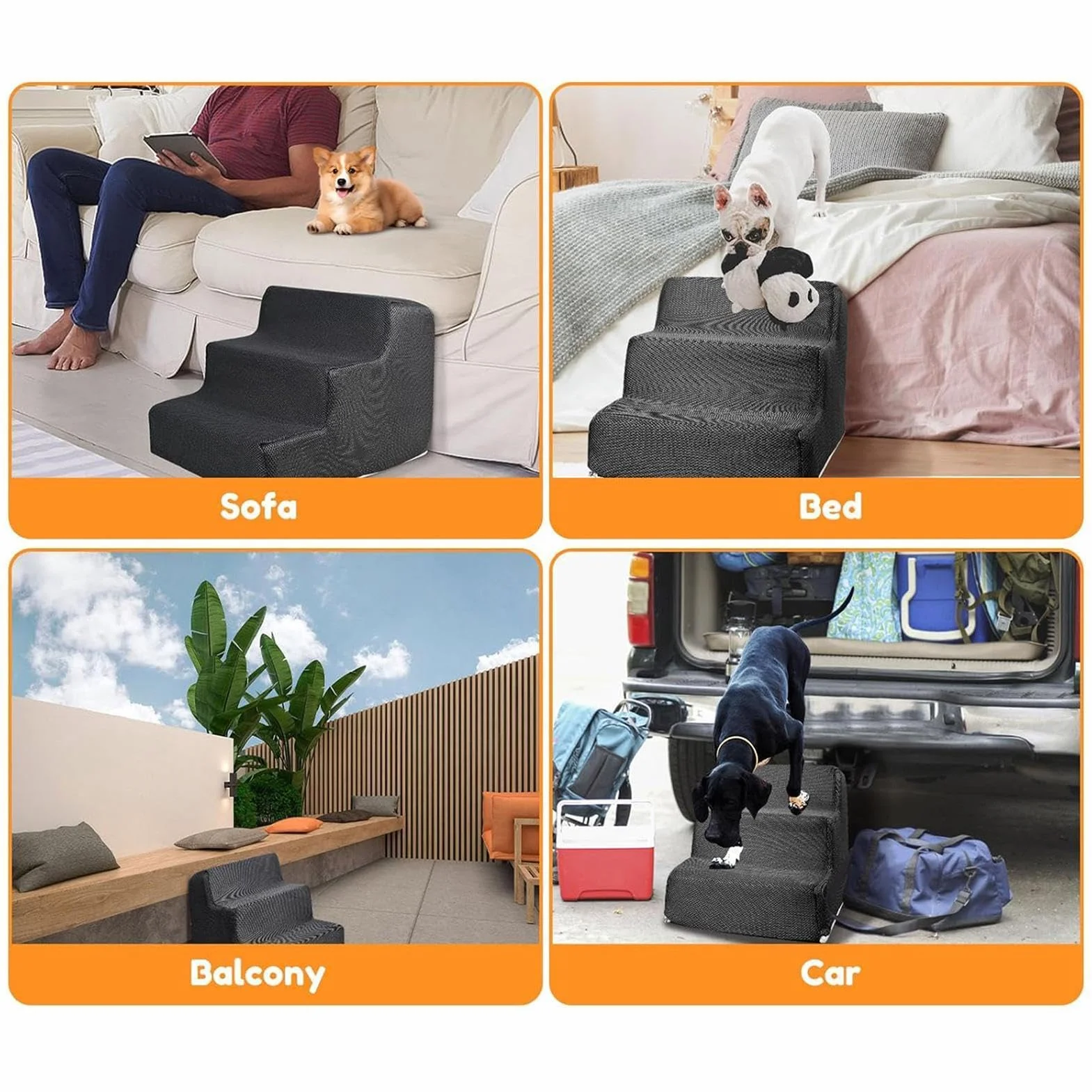 Scale per Cani 3 Gradini, Scale per Animali Domestici Antiscivolo per Cani di Piccola Taglia e Gatti, con Rivestimento Lavabile, per Davanzale della Finestra del Divano