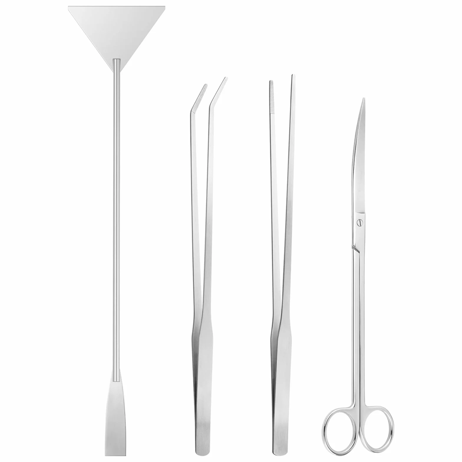 Ohtomber Aquascape Tools - Kit di 4 attrezzi per terrario, include pinzette lunghe per terrario, pinze per alimentazione, forbici per acquario, raschietto per alghe per la pulizia dell'acquario