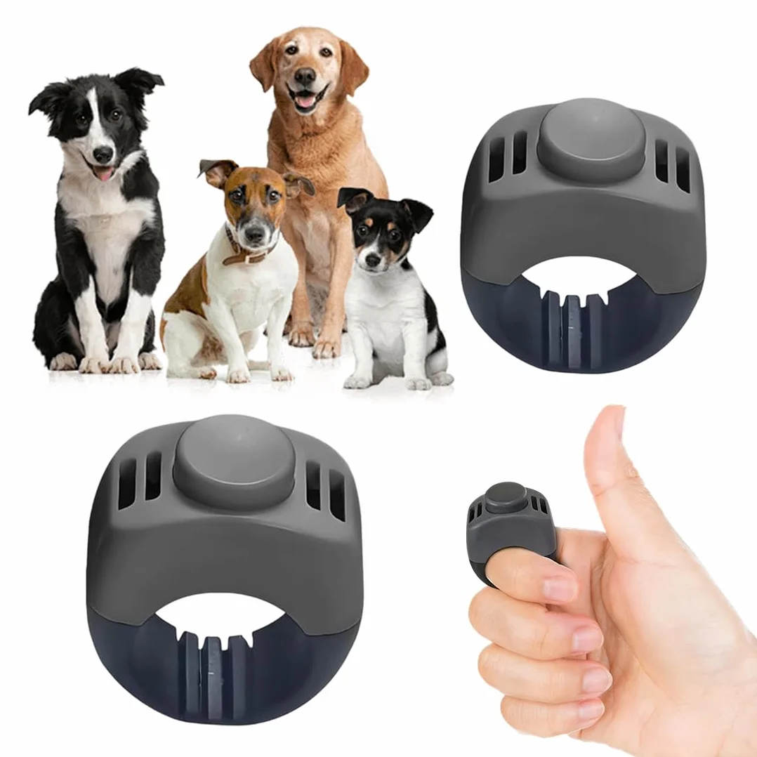 2 Pezzi Clicker per Cani con Anello da Dito - Accessorio Pratico per l'Addestramento di Cani, Gatti e Cavalli (19mm/21mm)(Grigio)