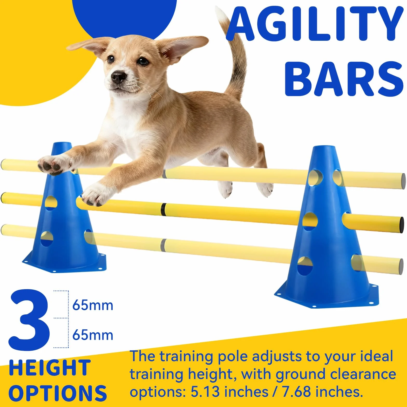 Agility Set per Cani Ostacoli per Bambini, Ostacoli per Cani con 8 Coni 32cm di Altezza + 8 Aste Lunghe 80cm, Set di Siepi Agility, per Cane Il Lavoro di Coordinamento