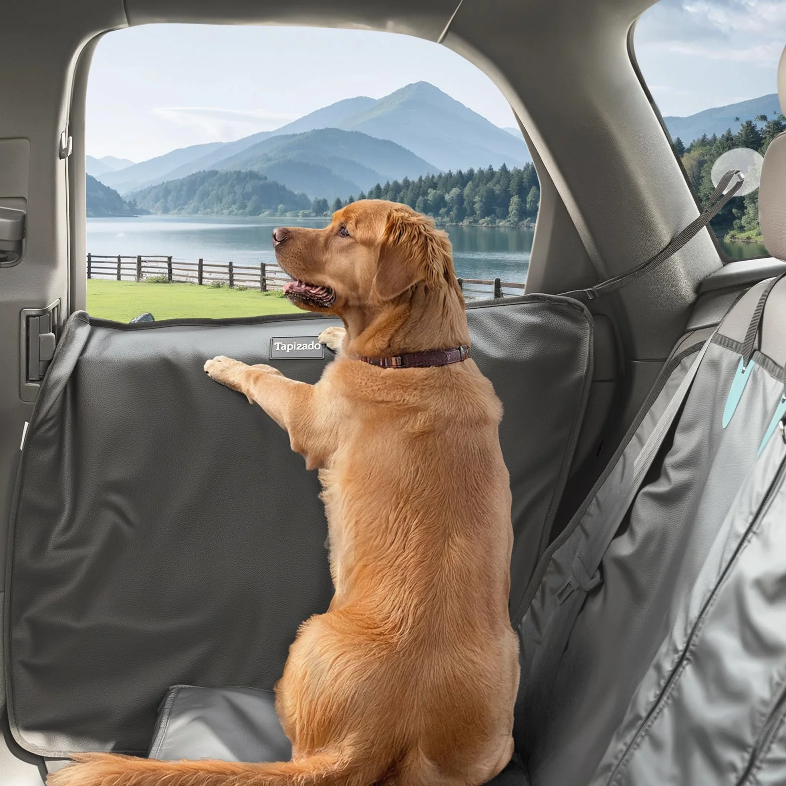 Coprisedile per cani in pelle PU per auto - 2 confezioni extra large impermeabili con pannello antigraffio, copertura con ventosa regolabile, adatto per auto, SUV, camion