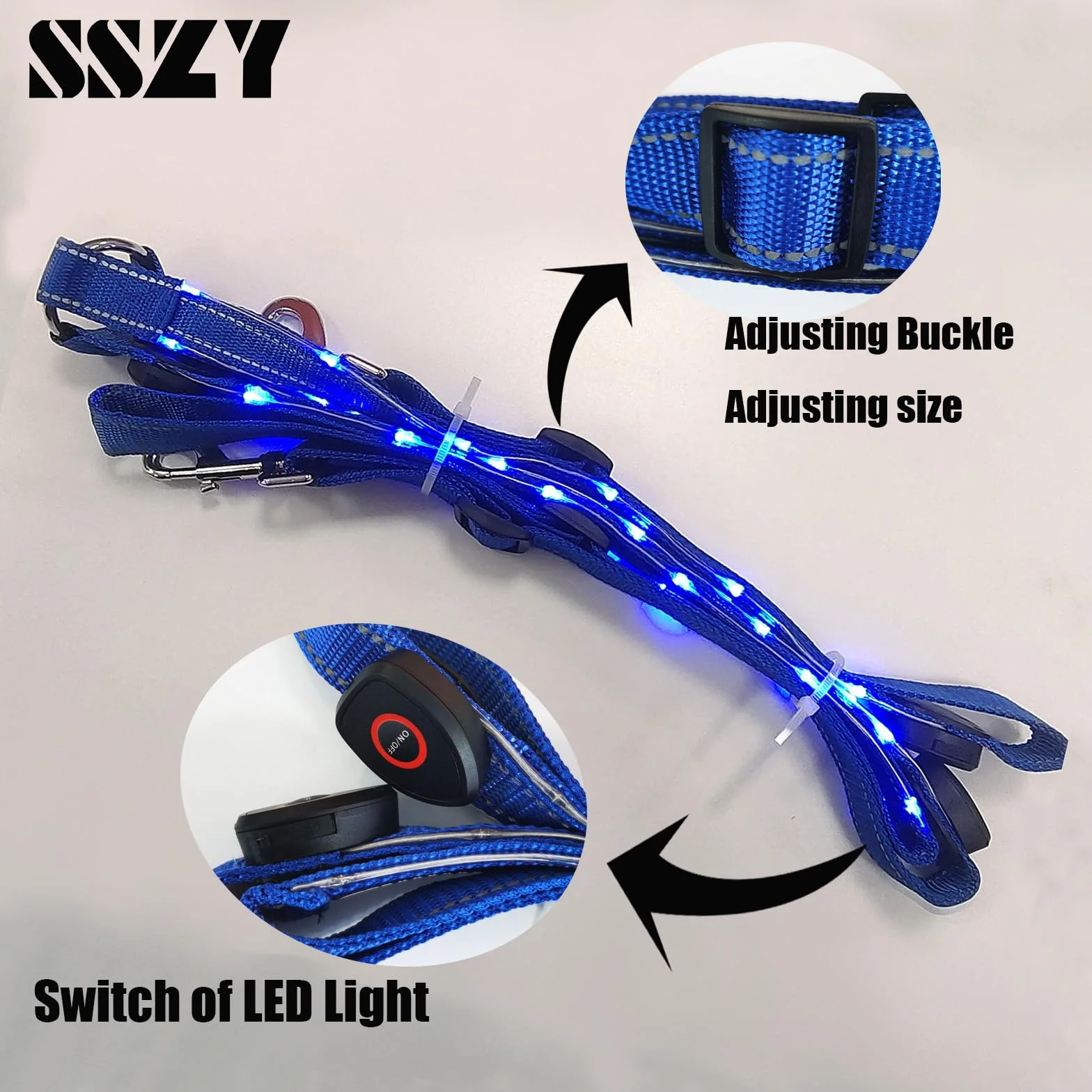 SSZYace Pettorale regolabile a LED per cavallo, in nylon, con luce lampeggiante notturna, equipaggiamento di sicurezza equestre con 3 modalità di illuminazione e ricaricabile tramite USB (blu)