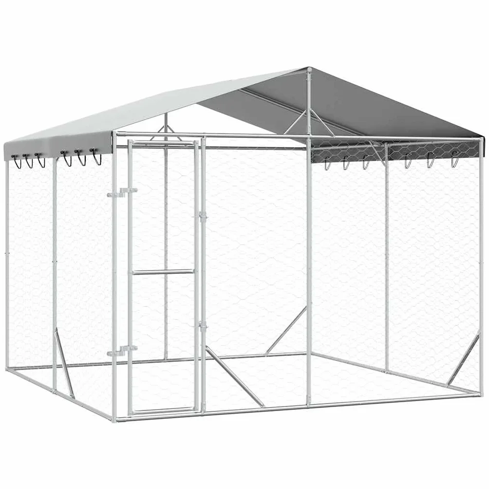 vidaXL Cuccia Cani da Esterno Tetto Argento 3x3x2,5 m Acciaio Zincato