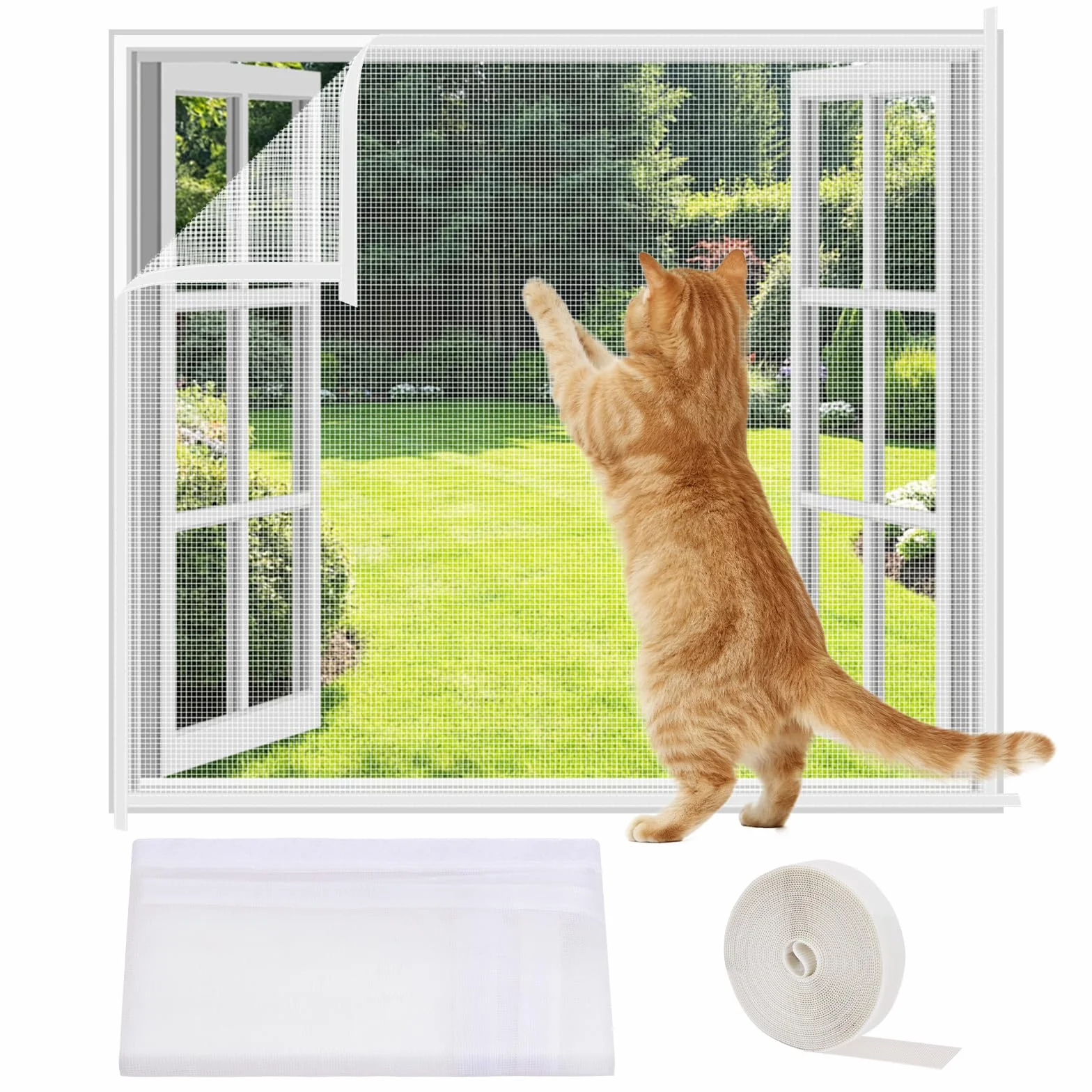 AOOWU Rete per Gatti Balcone, Rete Gatti Balcone, Autoadesiva Maglia, con 1 Pezzi un Rotolo di Hook & Loop Fastener, Adatto a Soggiorni, Camere da Letto, Negozi per Animali（130 * 150CM）