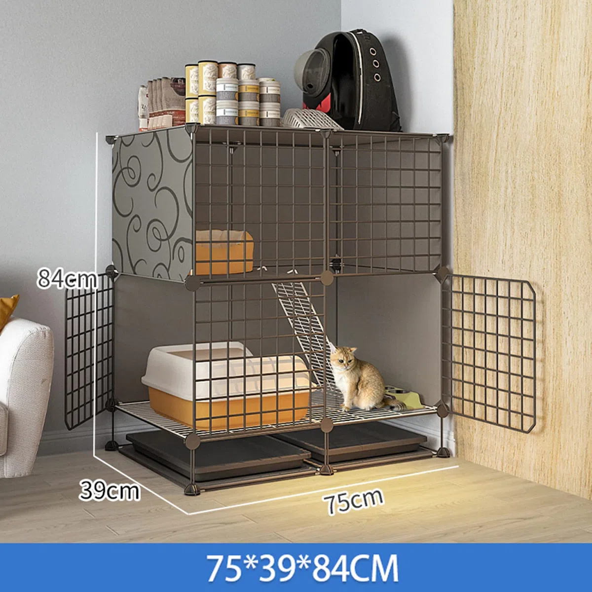 Generico Gabbia per Gatti da Interno di Grandi Dimensioni, Pieghevole, Adatta a Piccoli Animali, in Metallo, Ideale per balconi e balconi (75 * 39 * 84 cm)