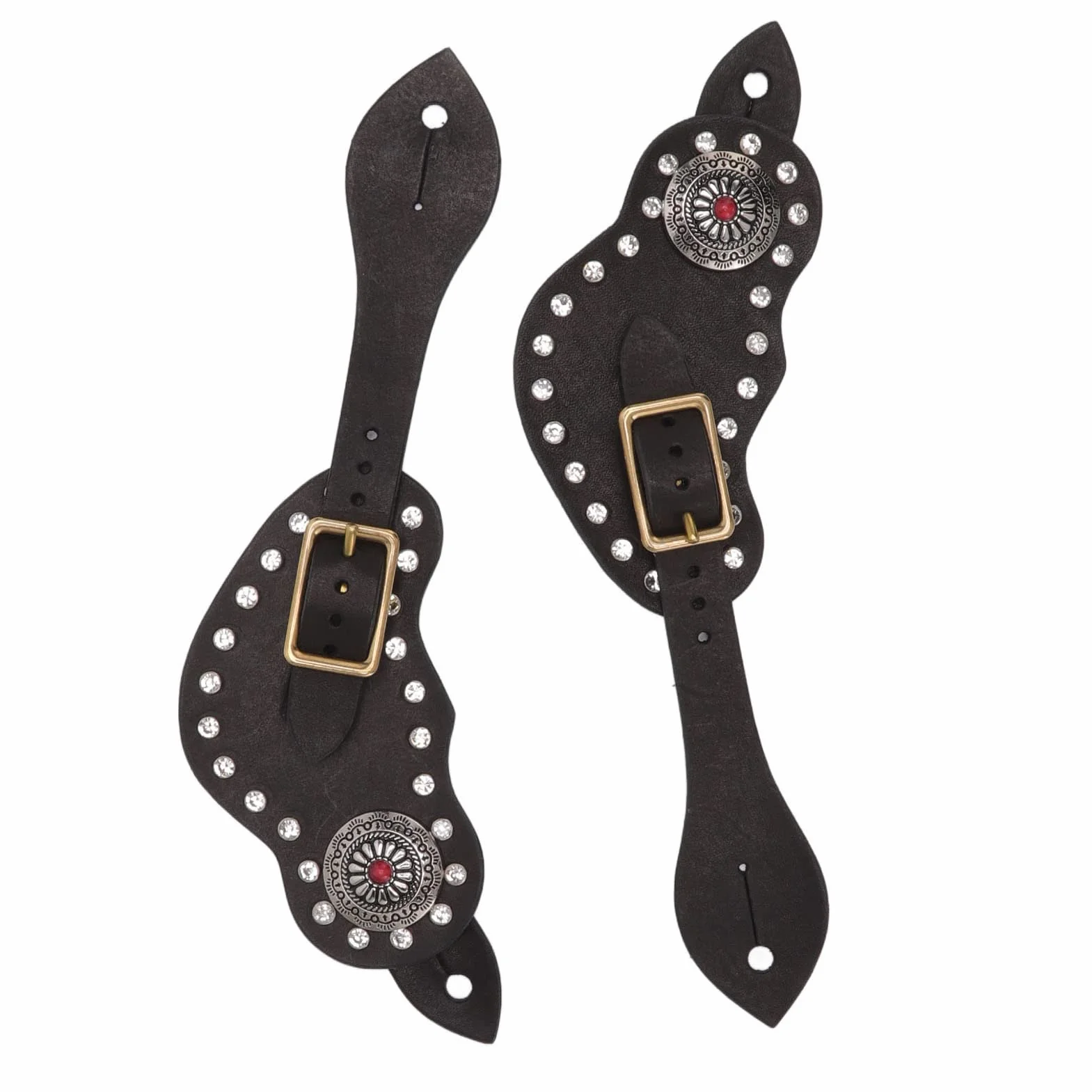 Fockety Cinghie di speroni, 9.8in Pelle di Mucca Robusto Durevole Chiusura in Metallo Lunghezza Regolabile Occidentale Spur Strap Western Vintage Spur Straps Western Womens