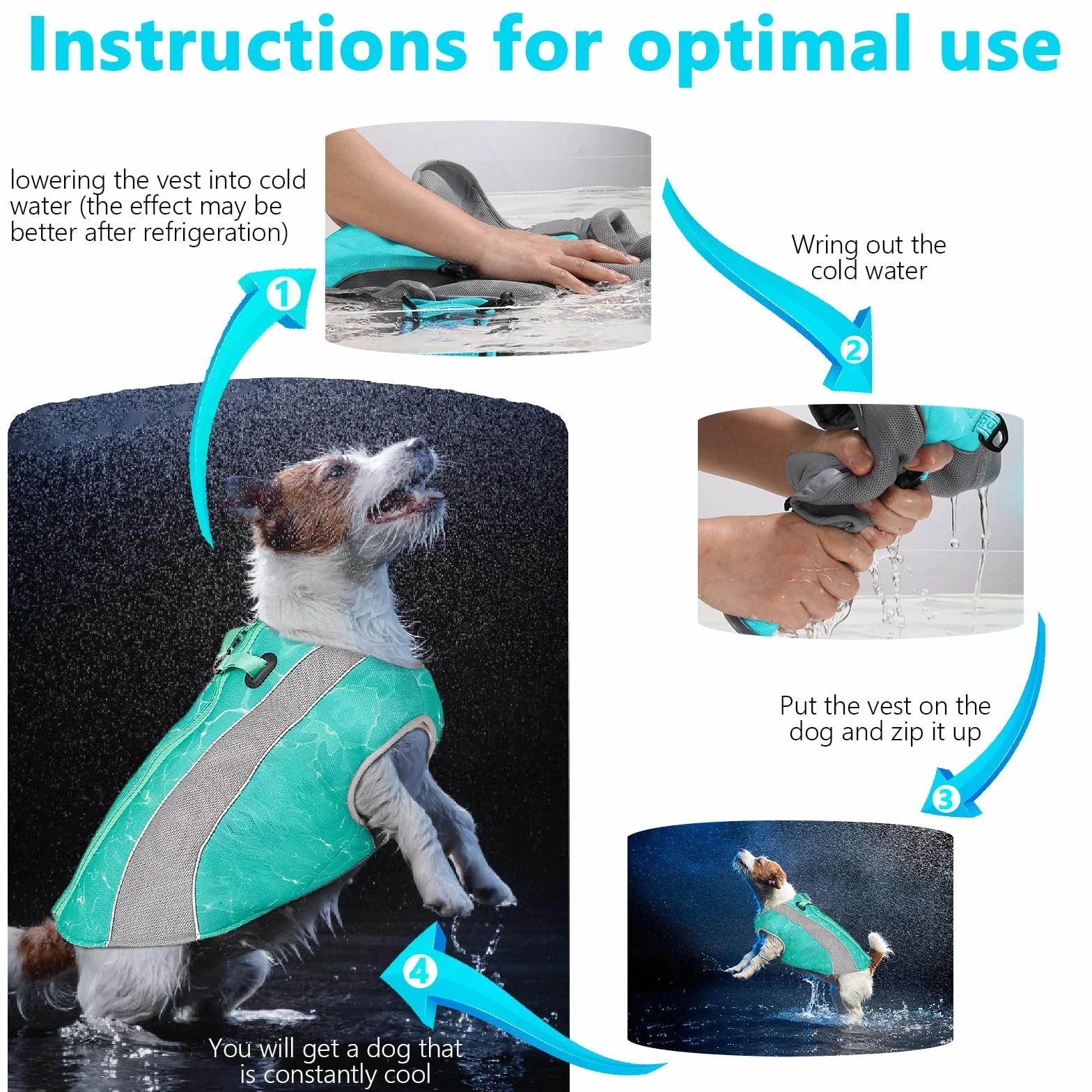 Gilet Rinfrescante Cani Pettorina Refrigerante Cane da Compagnia con Striscia Riflettente di Sicurezza e Cerniera Regolabile Efficace Evaporativo Cappotto Refrigerante Cane All'aperto(Verde S)