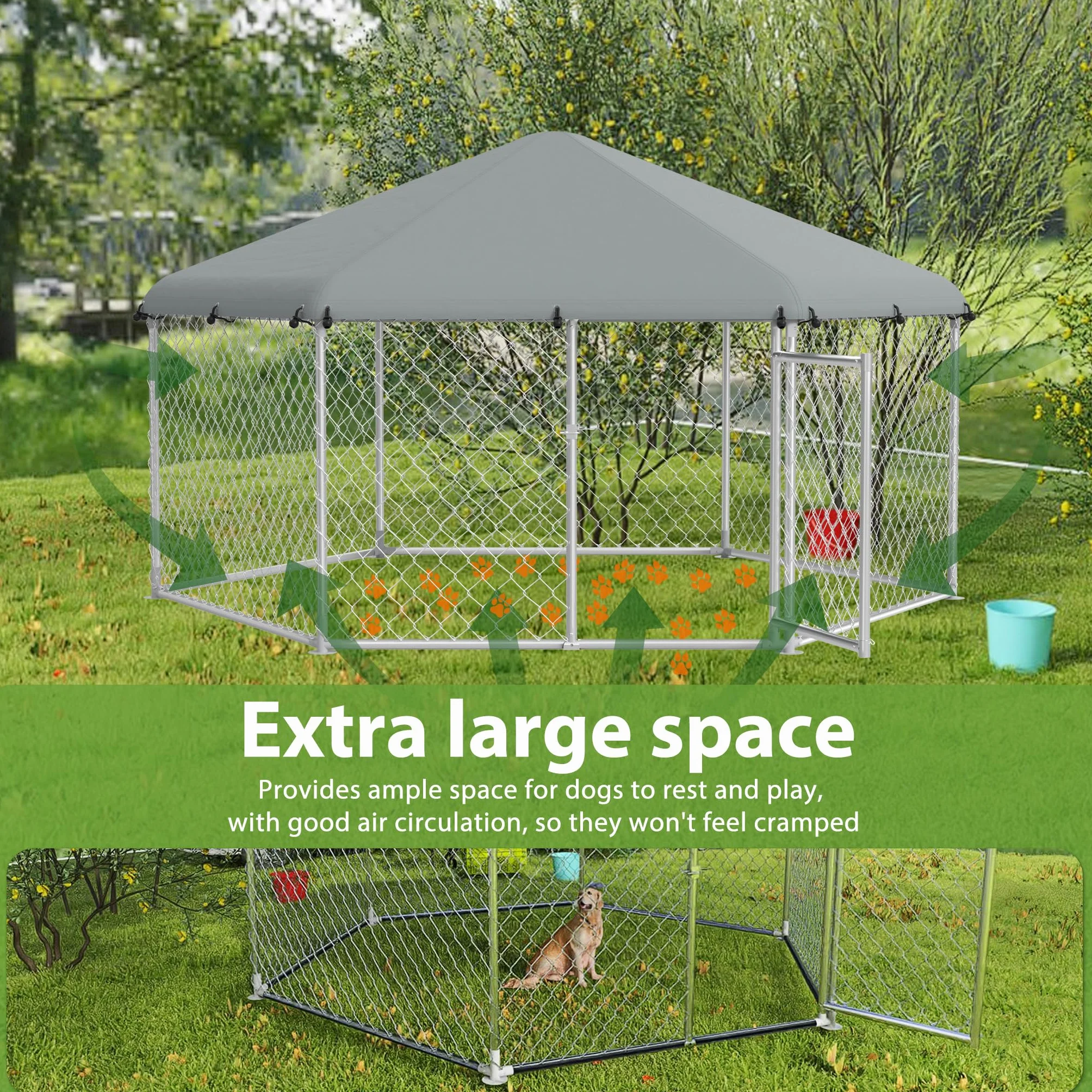 FIVMEN Cuccia per cani da esterni 280x250x165 cm acciaio zincato con porta bloccabile