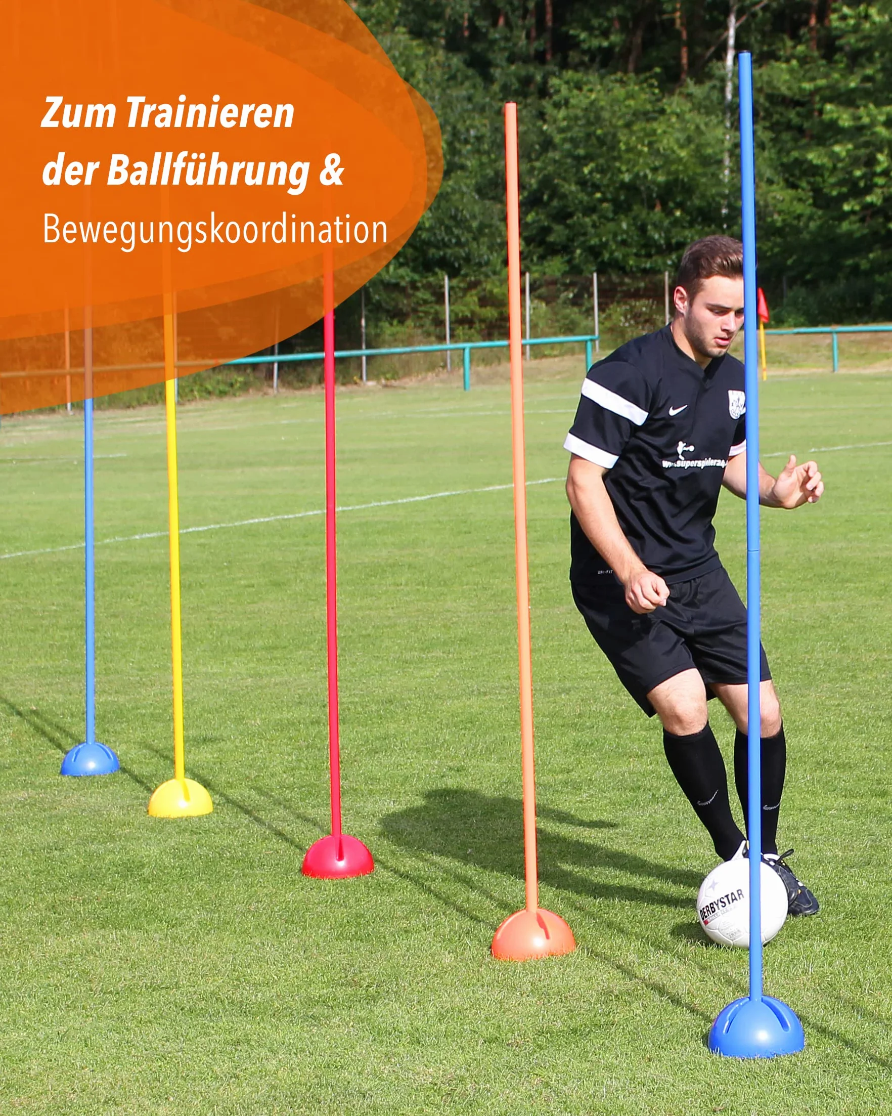 Supporto combinato X in plastica & asta slalom 180 cm – Set di 4 pezzi – Base riempibile – Asta per slalom & allenamento coordinazione – per calcio & sport cani – Slalom Set