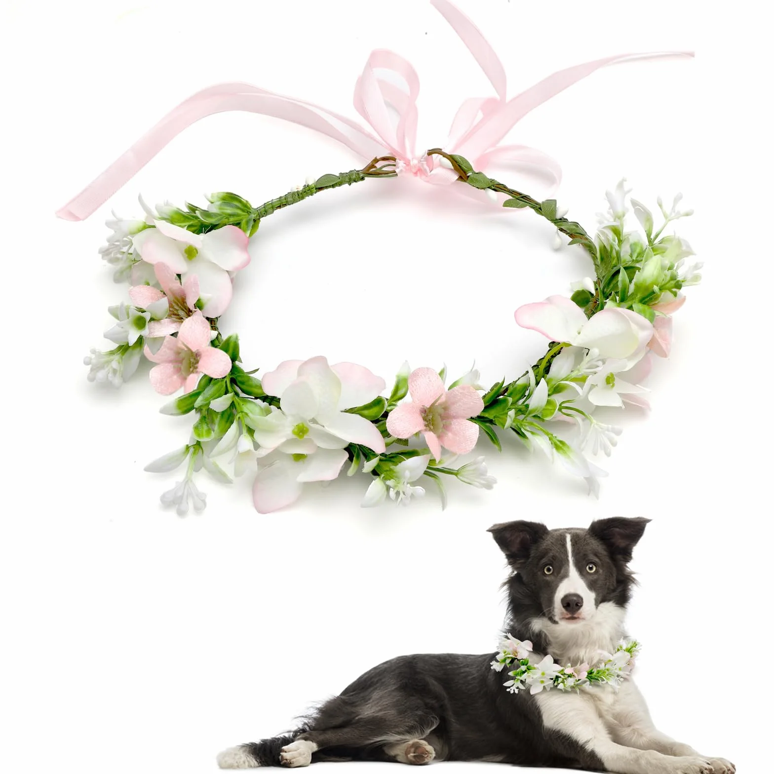 Corona di Fiori Copricapo Cane Papillon Nozze Cerchietto Matrimonio Accessori Foto Rosa