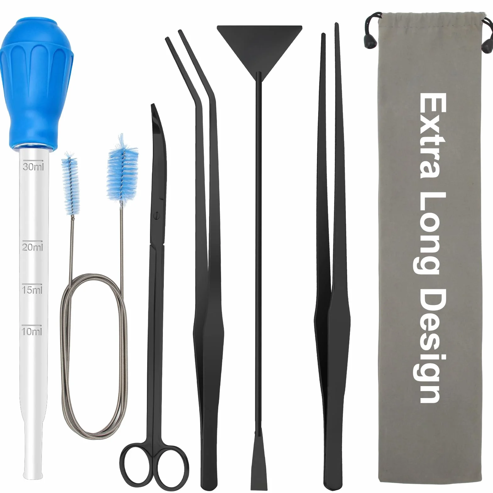 Zhaoyao Kit extra lungo 6 in 1 per acquascaping, strumenti in acciaio inox per piante acquatiche, pinzette, forbici, spatola, pulizia acquario, set di strumenti