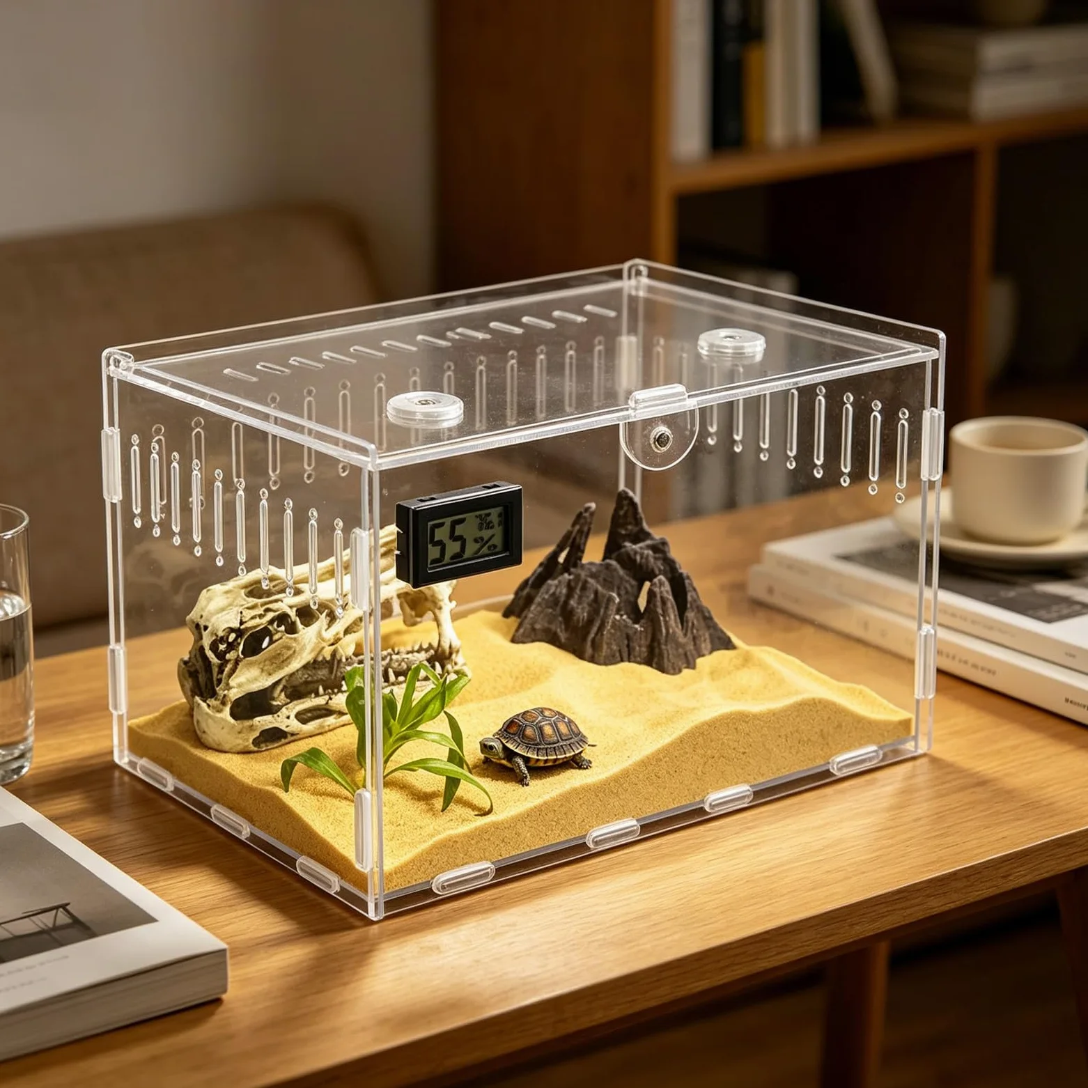 ABOOFAN Terrario Termometro Digitale per Monitoraggio per Igrometro di Acrilico 360° Trasparente con Ampia Ventilazione Rettili in Reale Allevatori Animali Domestici