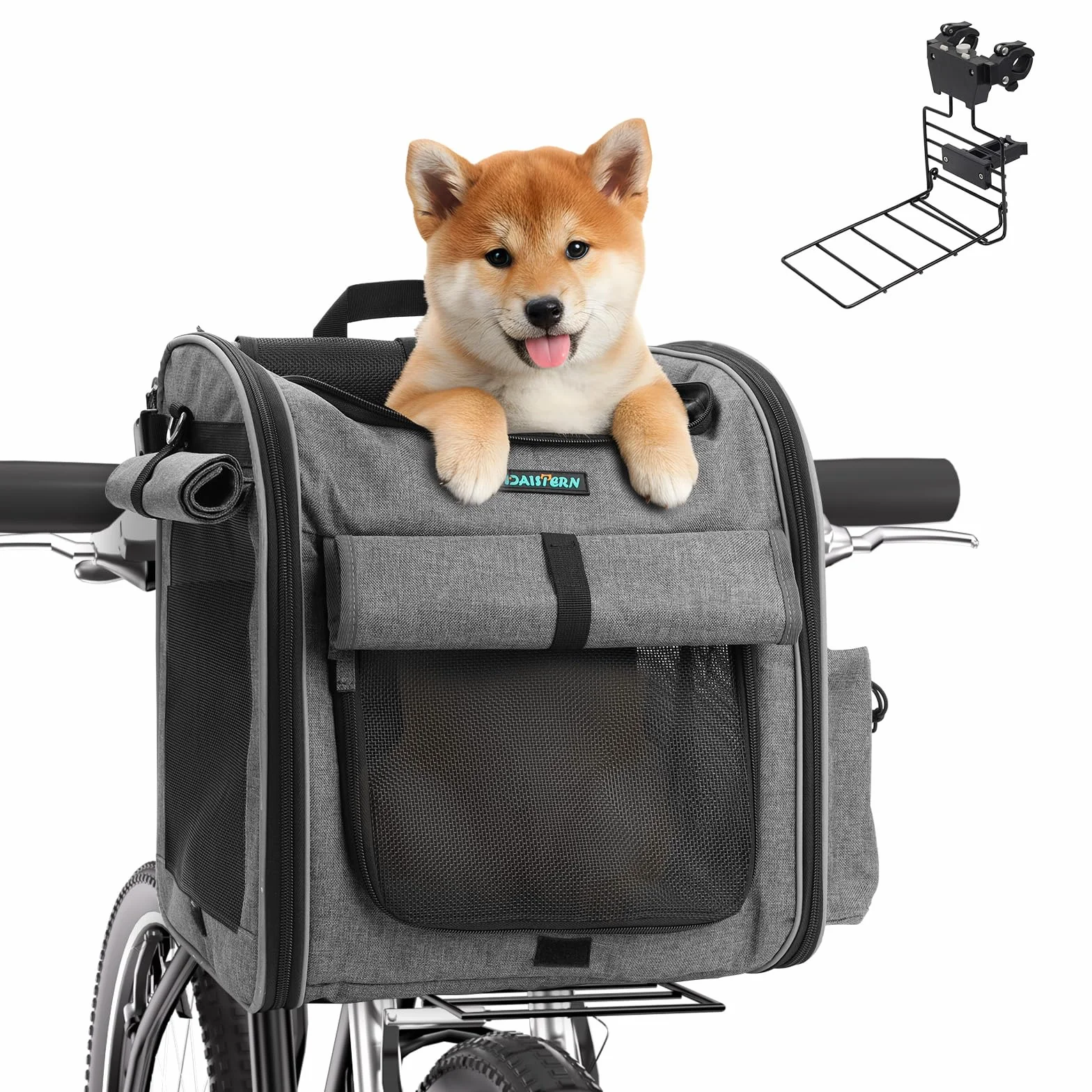 Cestino anteriore per cani, 4 in 1, pieghevole, per animali domestici, borsa a tracolla, sedile auto con supporto a L resistente, diametro 3,38 cm, cuscino impermeabile e strisce riflettenti