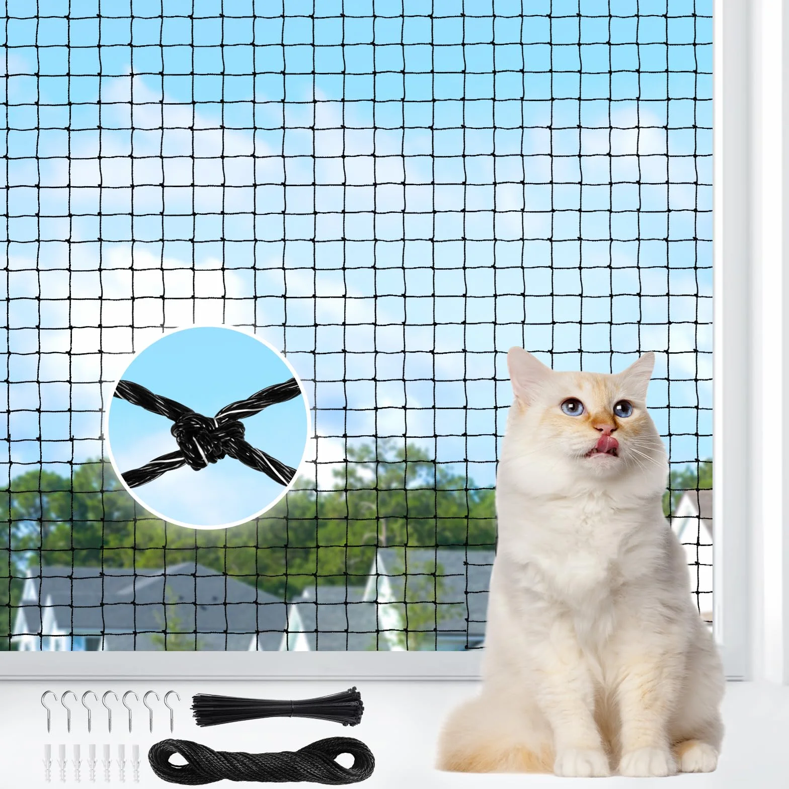 Rete per Gatti 3x4m, Retes Sicurezza Gatti Rinforzata con Filo, Reti per Balcone Esterno Gatto, Rete Protezione Gatto Balconi, Retes Anti Piccioni Trasparente Adatto a Corridoi, Finestre