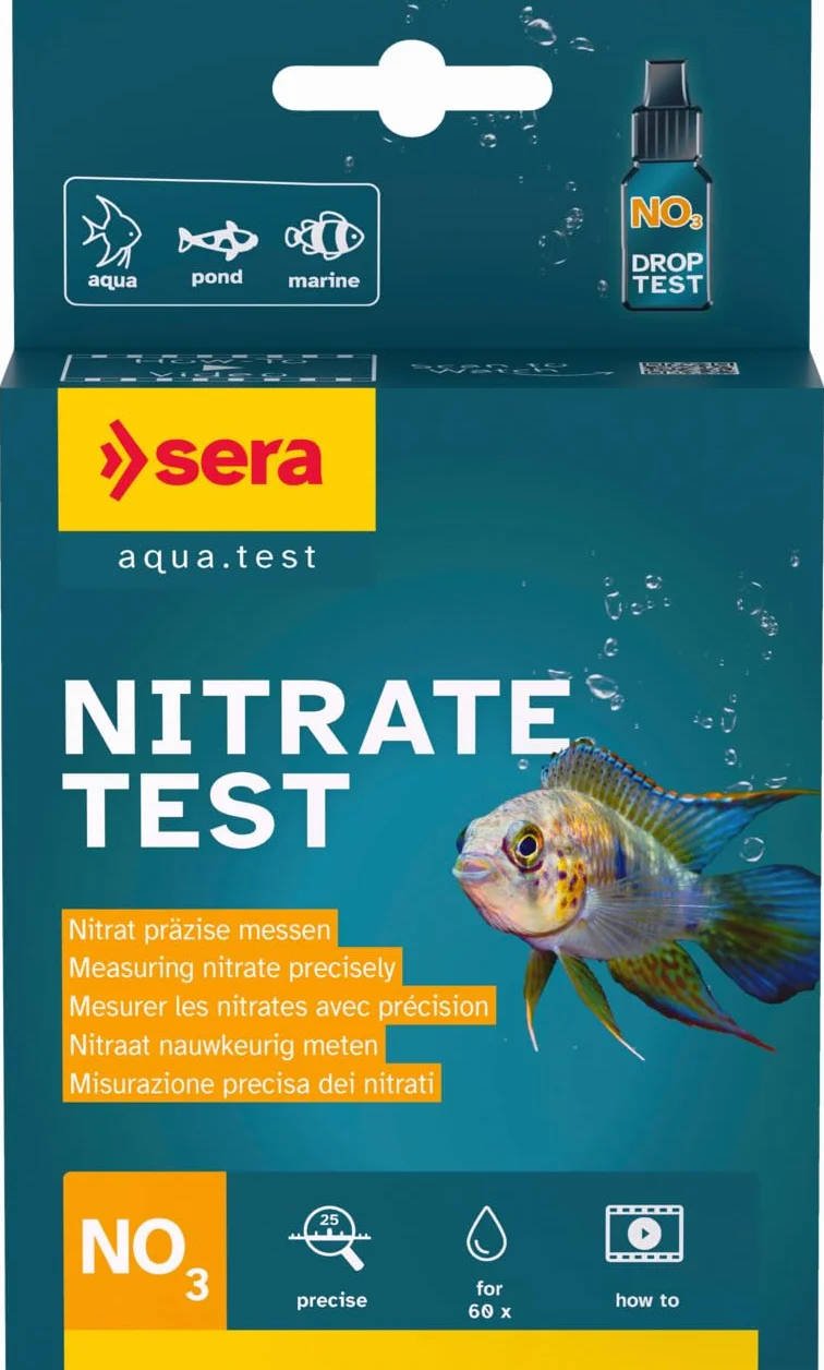 sera Nitrate Test 15ml | Misura livello di nitrati per prevenire alghe e favorire crescita delle piante | Kit analisi acqua con cuvetta, siringa, cucchiaino, scheda di valutazione