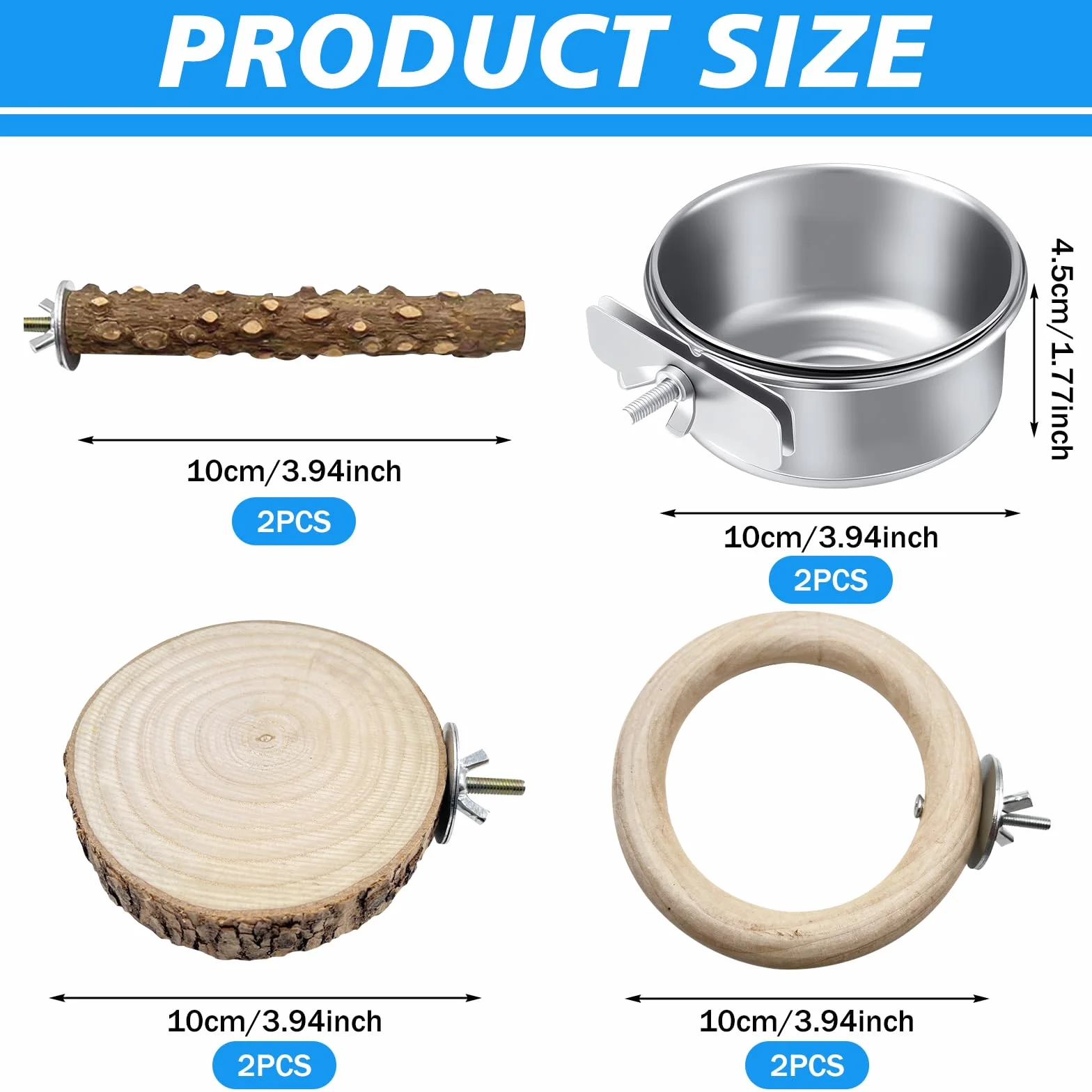 Set di 8 posatoi naturali per uccelli, in acciaio inox, per uccelli, per appendere il pappagallino, per uccelli, accessori per parrocchetti, canarini, agapornidi