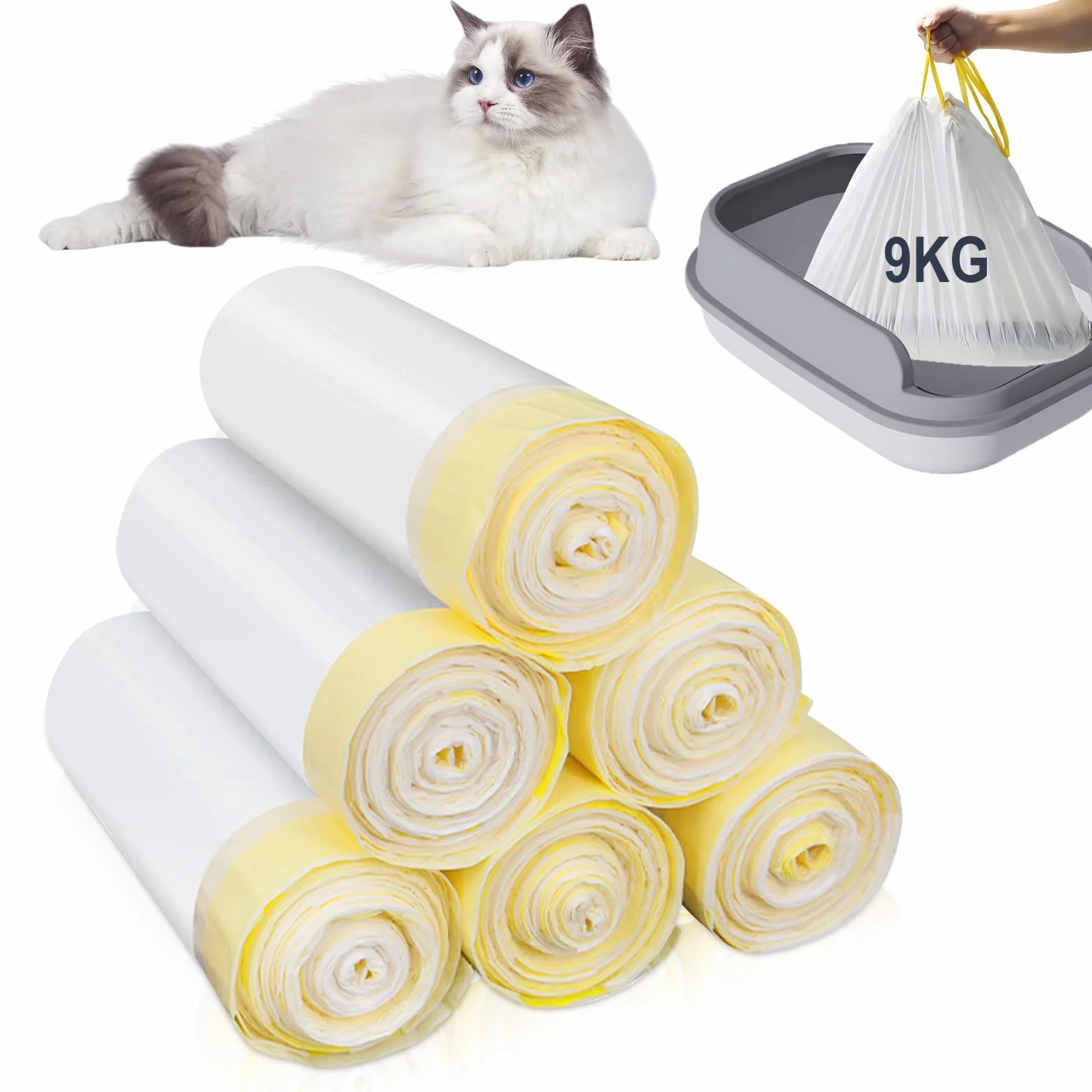 Sacchetti per Lettiera Gatto Autopulenti - 120 Pezzi Con Maniglia per Il Trasporto (58X35 cm)
