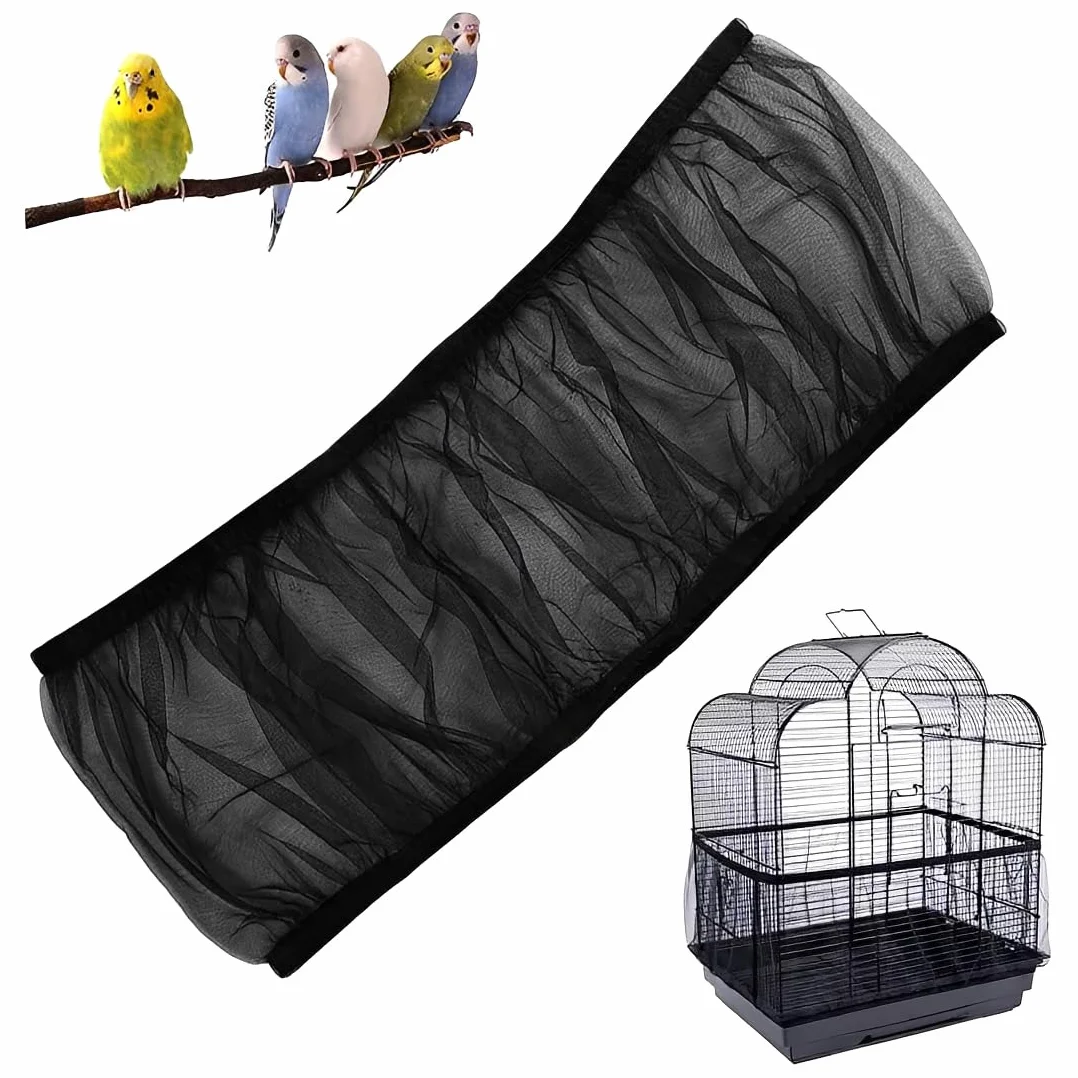 Copertura Gabbia Pappagalli 1 Pezzo Nero Altezza 20 Cm Circonferenza 80-110 Cm Rete Nylon Traspirante