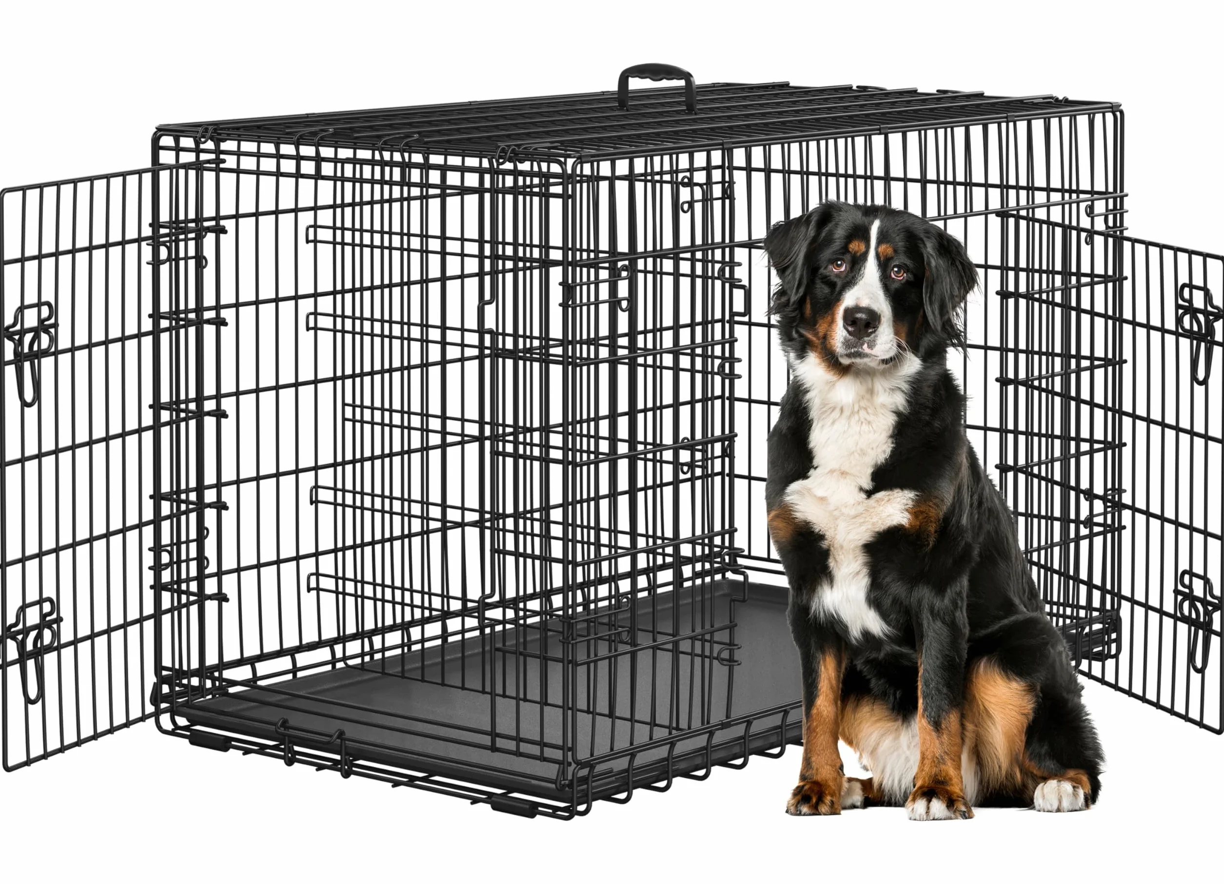 Yaheetech Gabbia per Cani Gatti Kennel in Metallo Cuccioli Pieghevole con Vassoio Rimovibile Doppia Porta e Divisorio Regolabile 122,5 × 73 × 80 cm Nero