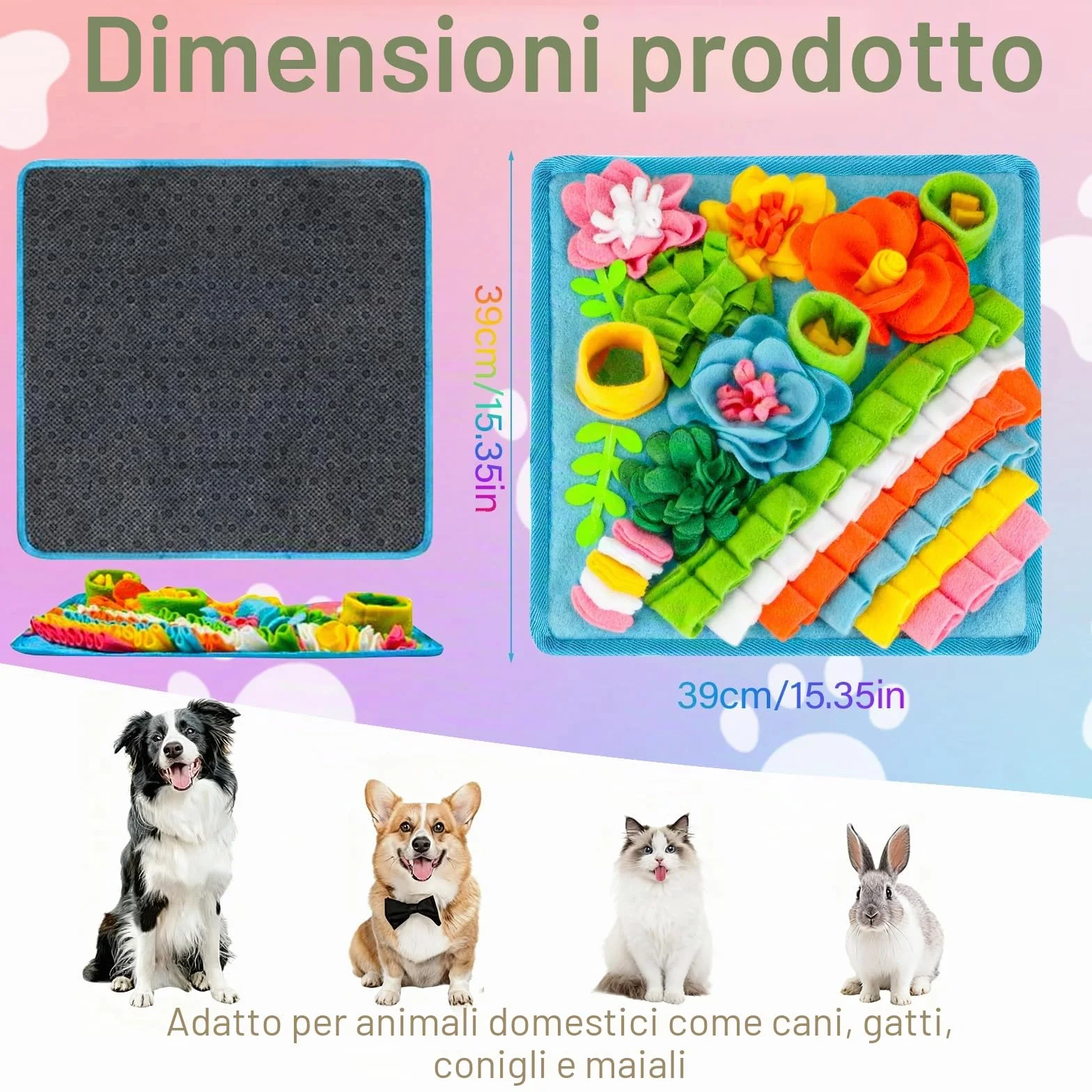 39 x 39 cm Tappeto Olfattivo Cane, Tappetino Olfattivo per Cani, Giochi Interattivi Per Addestramento Foraggiamento Di Animali Lavabile Antiscivolo per Cani, Gatti e Conigli