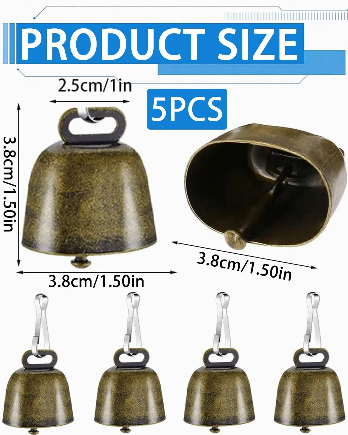 BARRU 5 pcs campane in rame per cani e gatti, per animali domestici, mucca, cavallo, pecora, pascolo, piccole campane in ottone, campane anti-smarrimento, campane per animali - bronzo