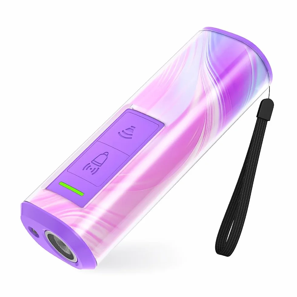 Scacciacani Ultrasuoni Portatile Anti-Abbai 2 in 1 con Torcia LED 7m Adatto a Tutte le Taglie Rosa